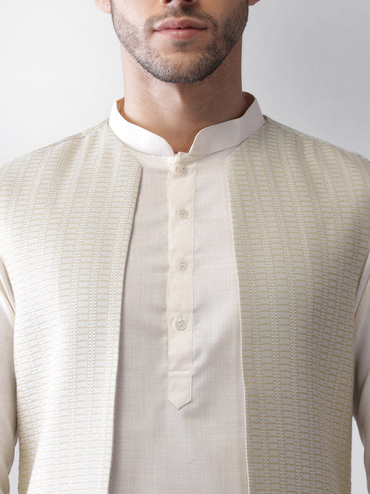 Men Textured Regular Fit Geometric Pattern Kurta Jacket Churidar Set
