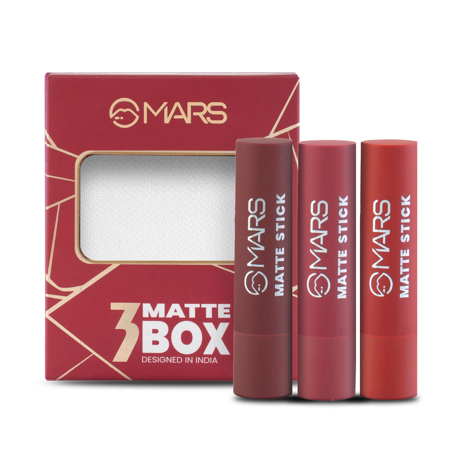 MARS Matte Box Set of 3 Lipsticks for Women | Long-Lasting | Smooth Finish | Moisturising | One Swipe Pigmentation (3x3.2 gm) (03-Plum)