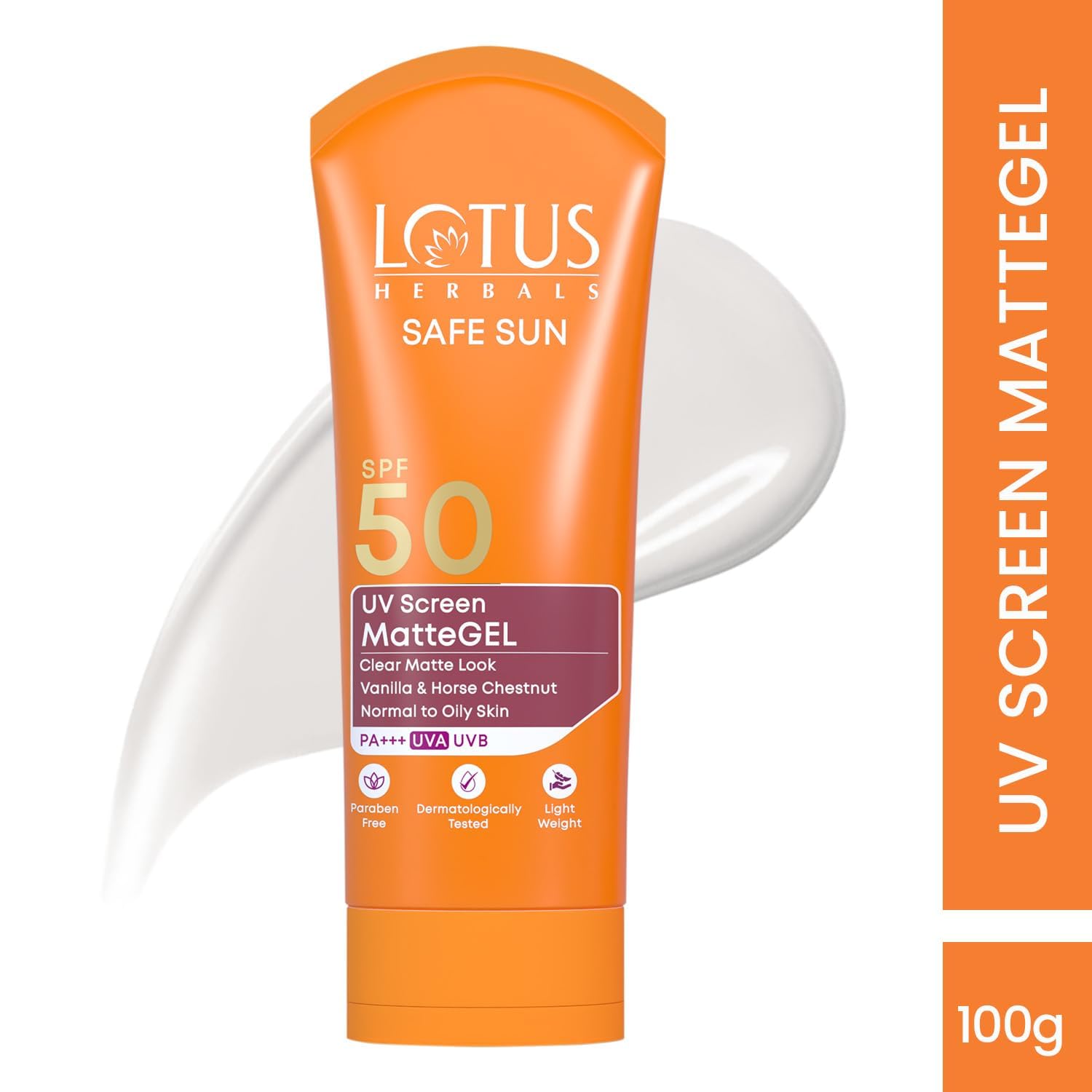 Lotus Herbals Safe Sun UV Screen Matte Gel Sunscreen with SPF 50 and PA+++ | UVA & UVB Protection | Comfrey, Vanilla, Horse Chestnut Extract | No White Cast | Suitable For Oily, Dry & Combination Skin | For Women & Men | 50g