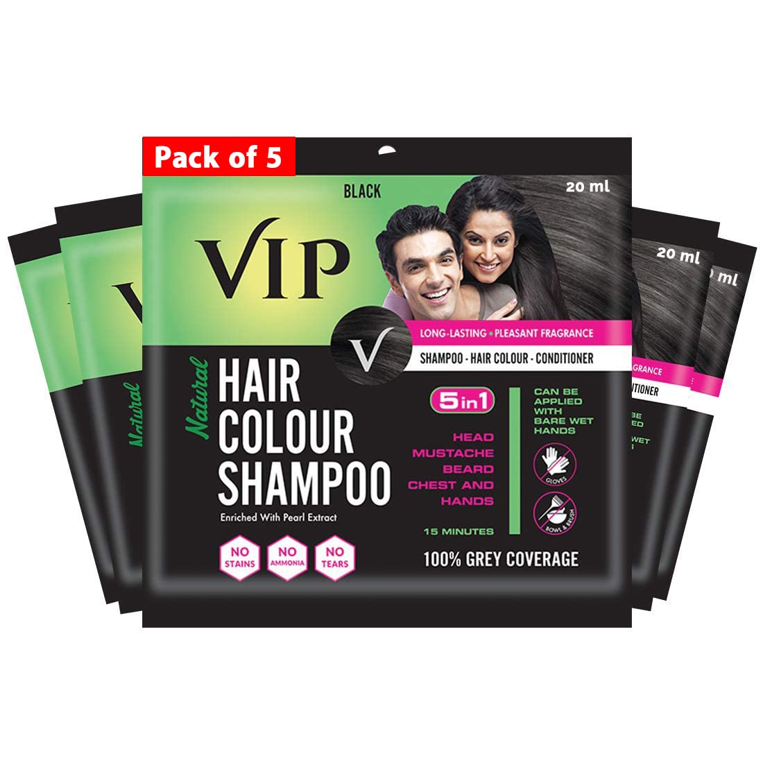 VIP HAIR COLOUR SHAMPOO 180ml Black for Men & Women | Alternate to Hair Dye | Salon Like Hair Color | Instant Beard Color - 100% Grey Hair Coverage