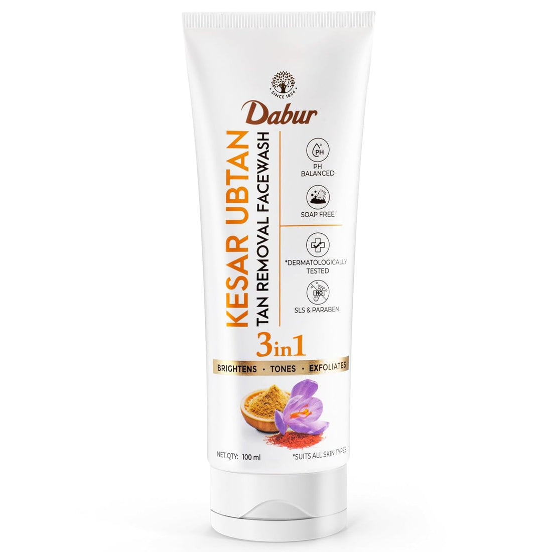 DABUR Kesar Ubtan Face Wash-100Ml|Enriched With Natural Turmeric, Niacinamide & Saffron To Brighten, Tone And Gently Exfoliate Skin|For Removing Tan, Dark Spots, Dirt & Impurities|For Men & Women