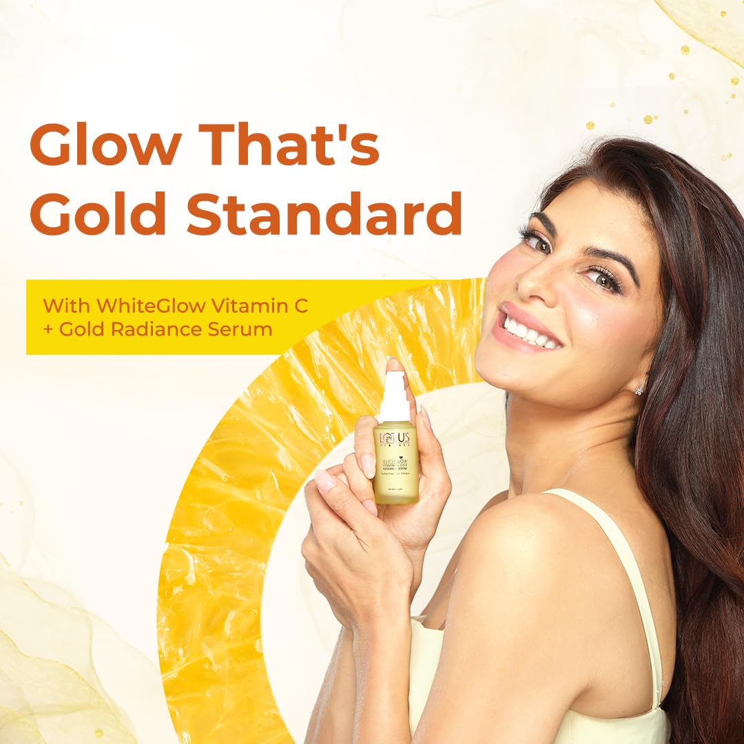 Lotus Herbals WhiteGlow Vitamin C and Gold Radiance Face Serum | Hydrating & Brightening Serum For Dark Spots, Dull & Uneven Skin Tone | Paraben-Free | For Women and Men| For Oily, Dry & Combination Skin| 30ml