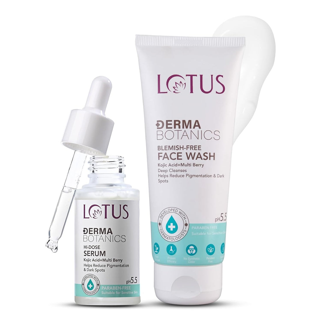 LOTUS Derma Botanics Hi-Dose Serum 28ml, Blemish Free Facewash 100g, 2 Items