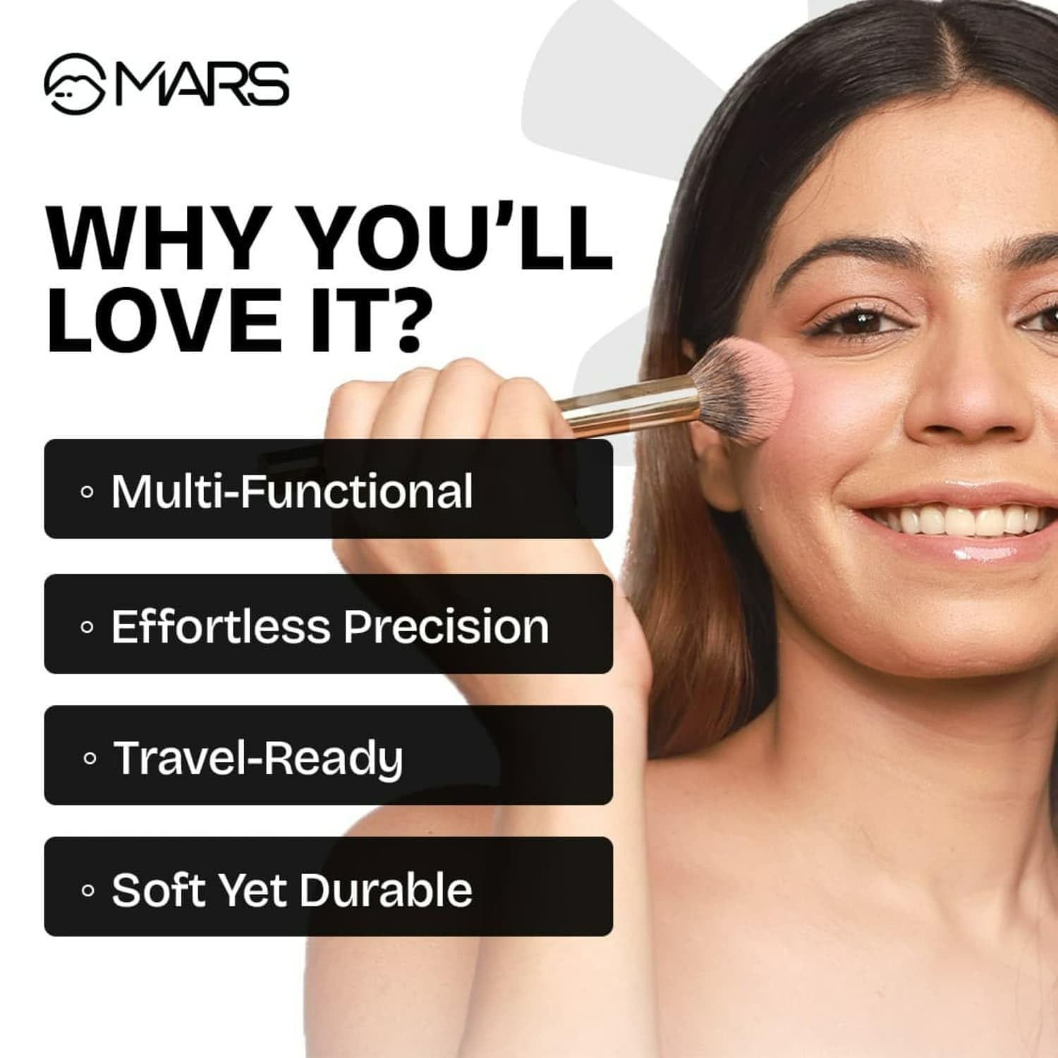 MARS Penta Perfect Set of 5 Makeup Brush Set with Holder | Long-Lasting Soft & Synthetic Bristles | Versatile Use | Precise Application for Face, Eyes & Brows (WHITE)