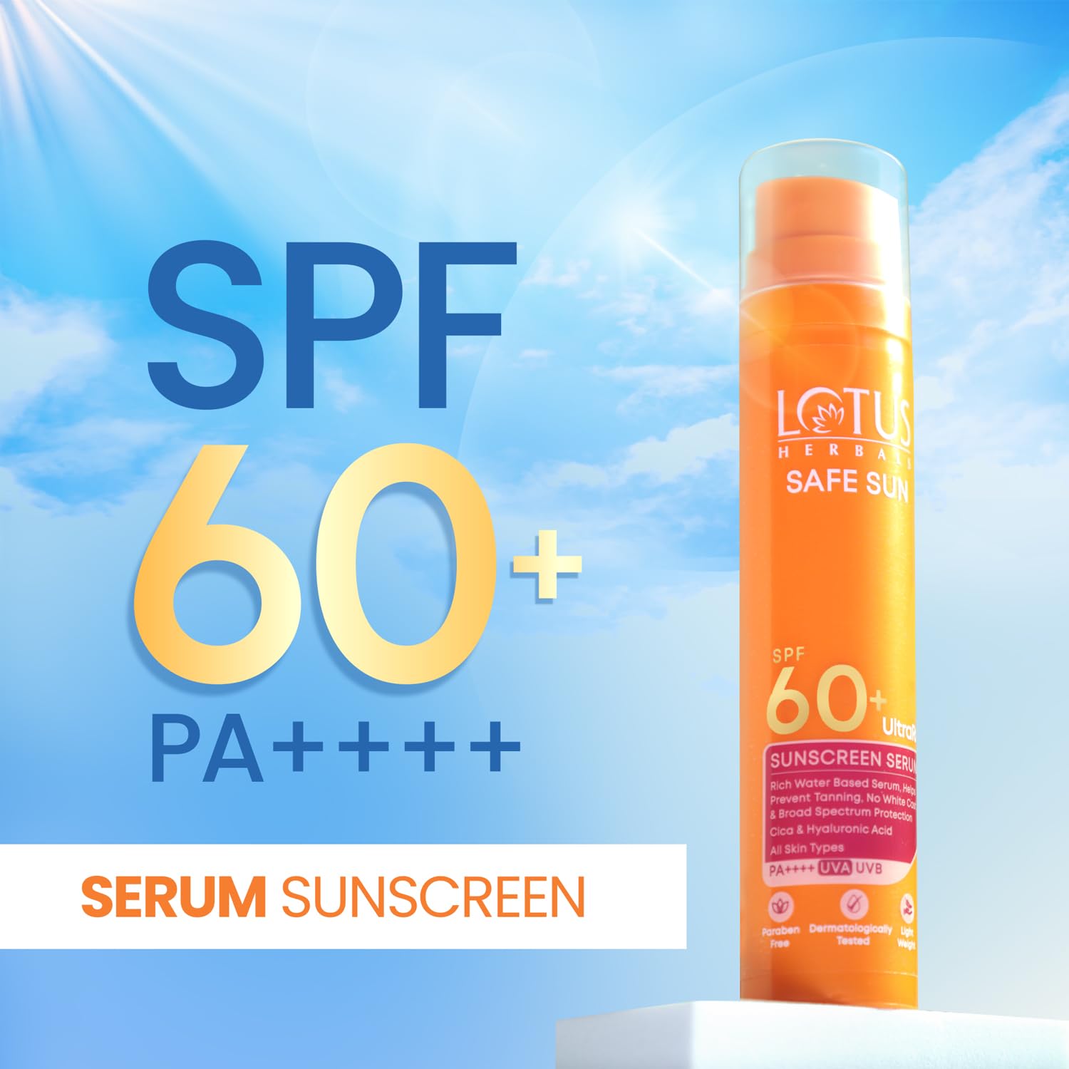Lotus Herbals UltraRx Sunscreen Serum SPF 60+ PA++++ | No White Cast | No Breakouts | Cica & Hyaluronic | Dermatologically Tested | 50ml