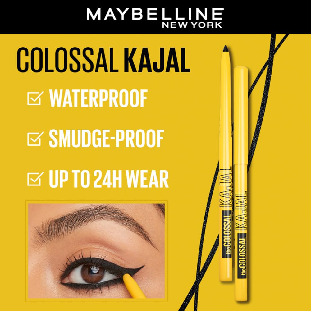 Maybelline New York Pencil Eyeliner & Kajal, Bold Eye Looks, Long-Lasting, Colossal Bold Liner & Colossal Kajal, Combo Pack, Essential Eye Kit, Black, Matte Finish