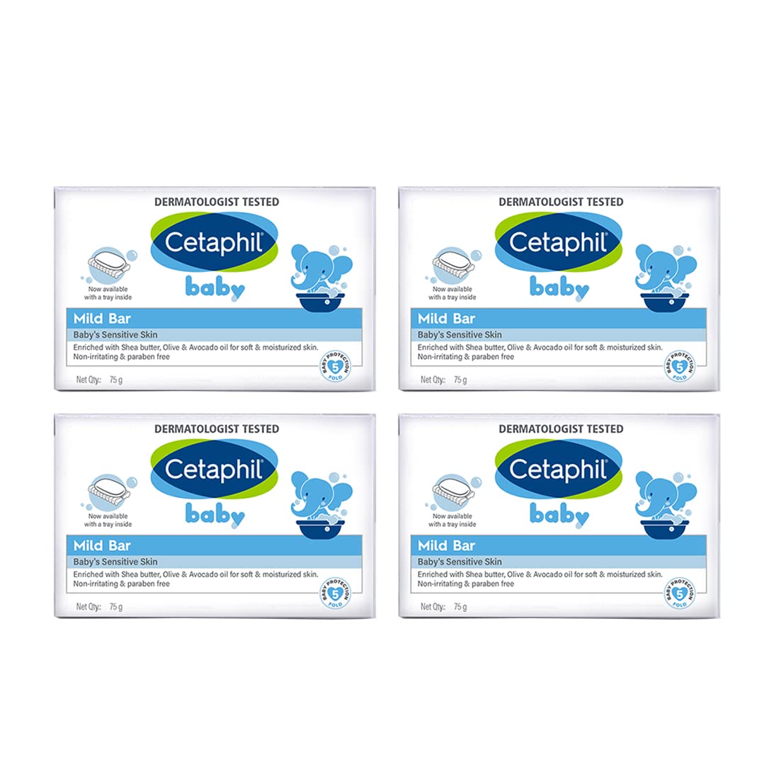 Cetaphil Baby Mild Bar for Face and Body-Pack of 4, 75g*4