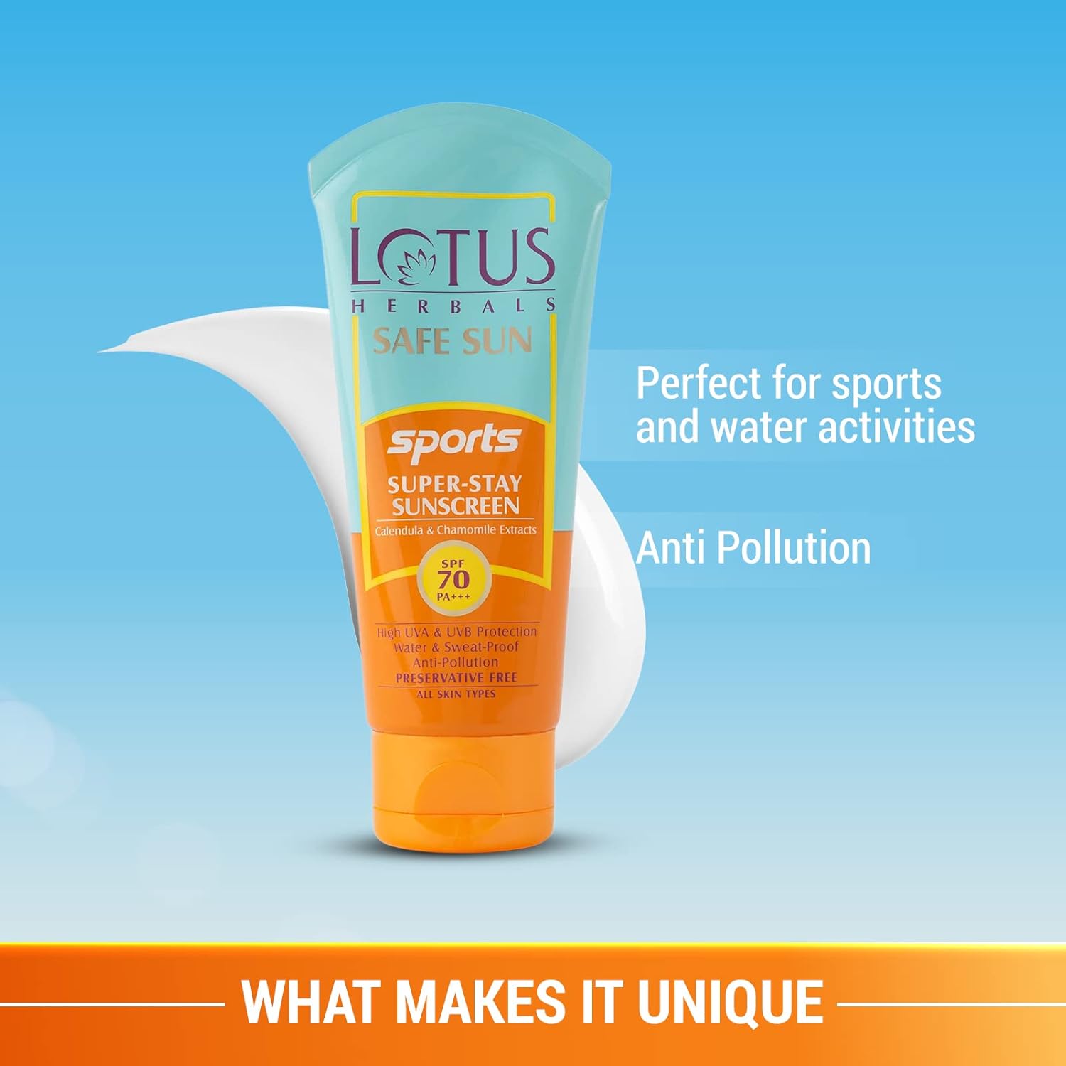 Lotus Herbals Safe Sun Sports Super Stay Sunscreen Cream For Dry Skin Spf 70 Pa+++, Sweat & Waterproof 80G - Dhevu