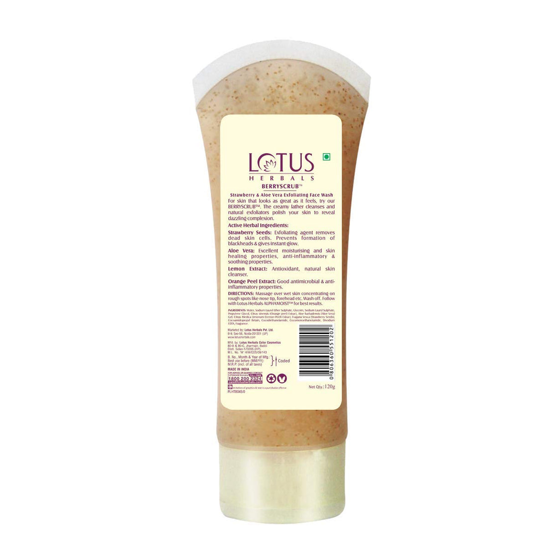 Lotus Herbals Berryscrub Strawberry & Aloe Vera Exfoliating Face Wash | Deep Cleaning | Blackhead Removal | For All Skin Types | 120g