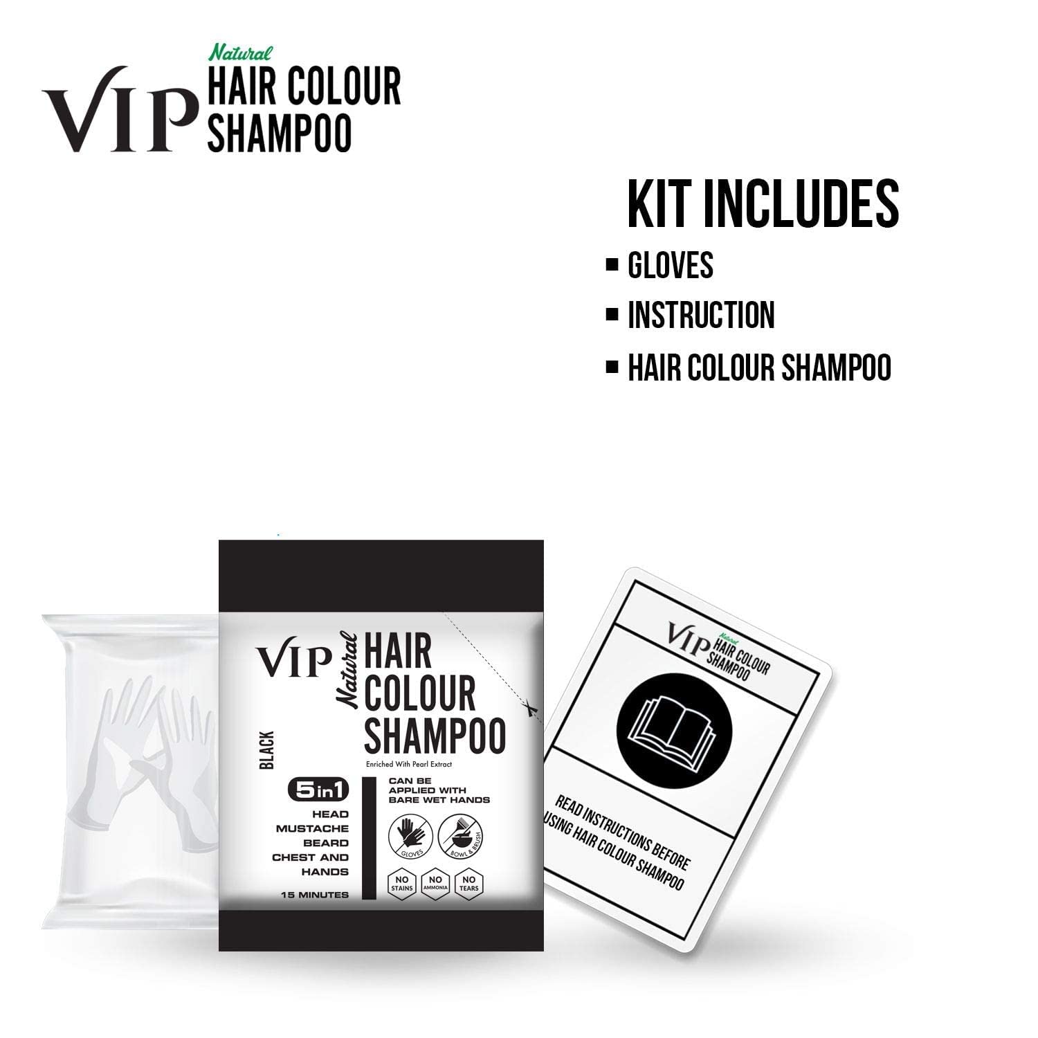 VIP HAIR COLOUR SHAMPOO Gel Shampoo- Black | Ammonia Free Hair Colour For Men And Women | 20Ml (Pack Of 12)