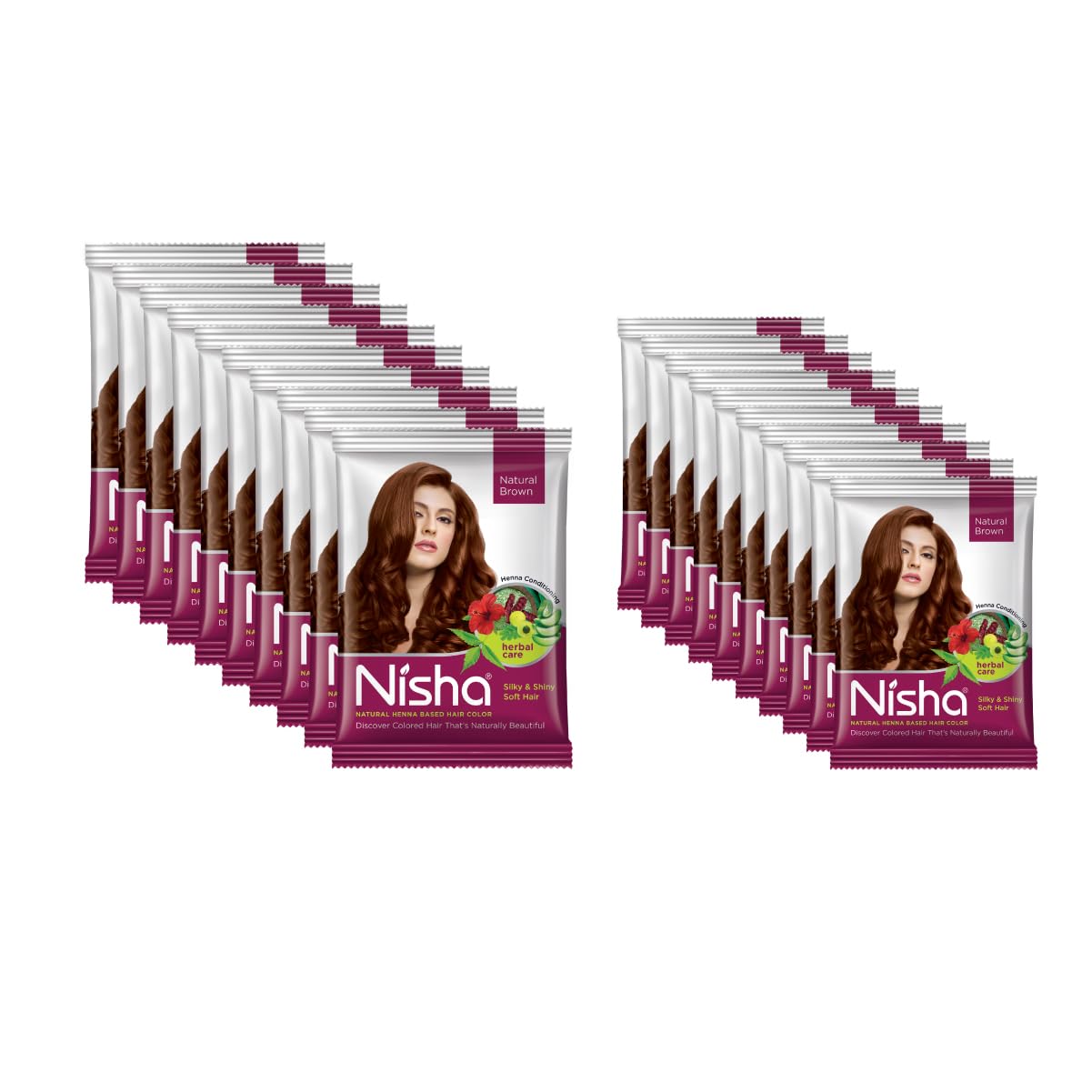 Nisha Hair Color Dye Henna Based Natural Hair Color Powder Without Ammonia Natural Brown Colour 15Gm Pack of 10