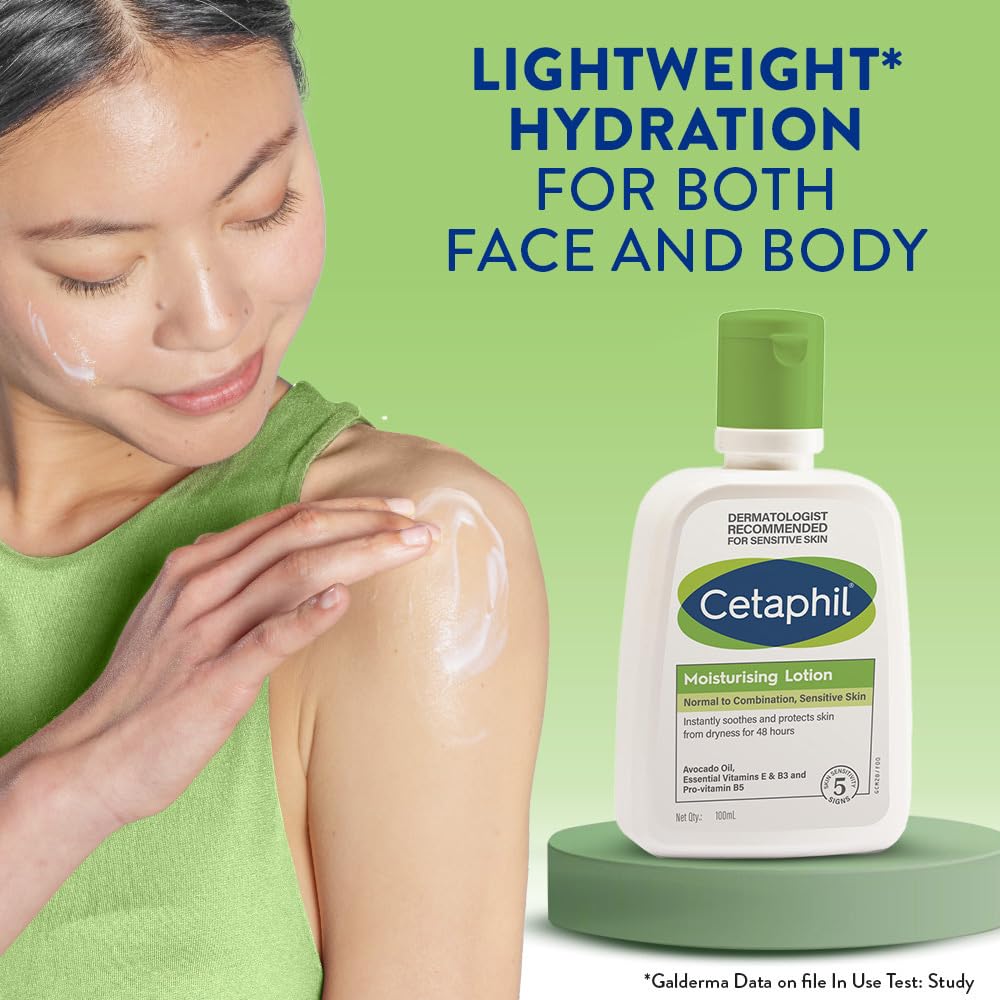 Cetaphil Moisturising Lotion 100 ml for Face & Body, Hydrating Moisturizer for Normal & Dry Skin, Dermatologist Recommended