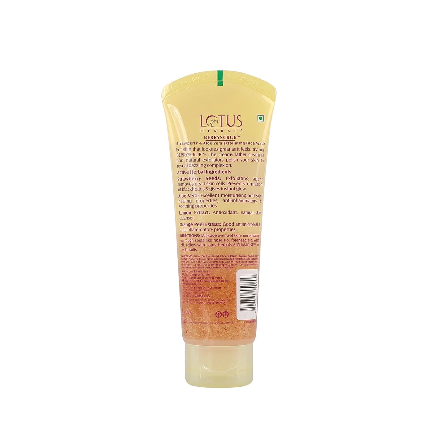 Lotus Herbals Berryscrub Strawberry & Aloe Vera Exfoliating Face Wash | Deep Cleaning | Blackhead Removal | For All Skin Types | 120g