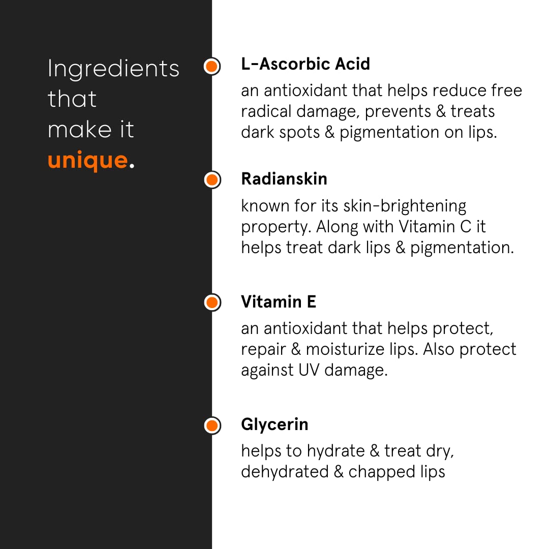 Minimalist Lip Treatment Balm for Pigmented & Dark Lips | 8% L-Ascorbic Acid with Vitamin E, Radianskin & Glycerine | For Women & Men | 12 gm