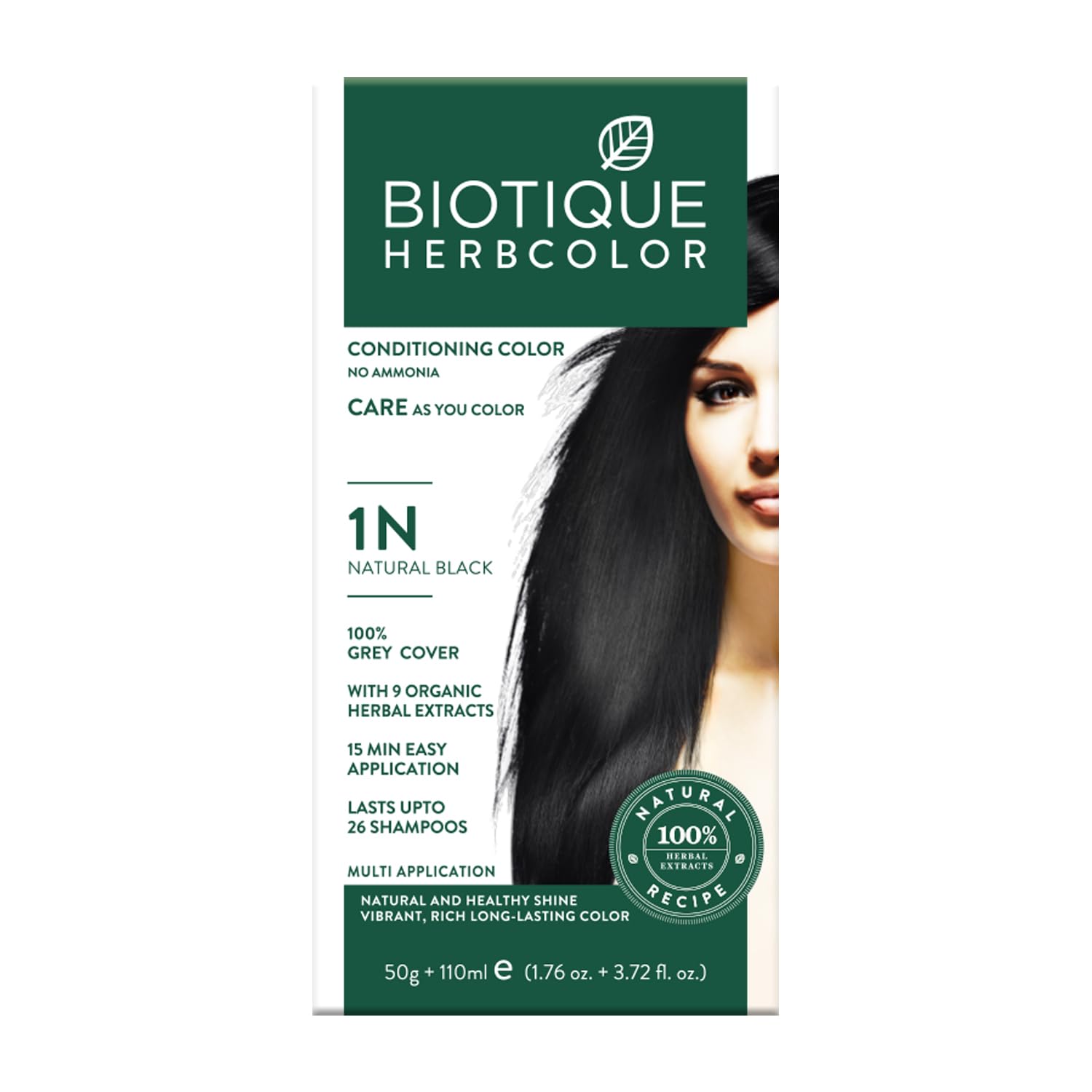 Biotique Herbcolor Conditioning Hair Colour l Ammonia Free Hair Color l 9 Organic Herbal Extracts l Natural and Healthy Shine l 50g + 110ml| Darkest Brown 3N (Pack of 1)