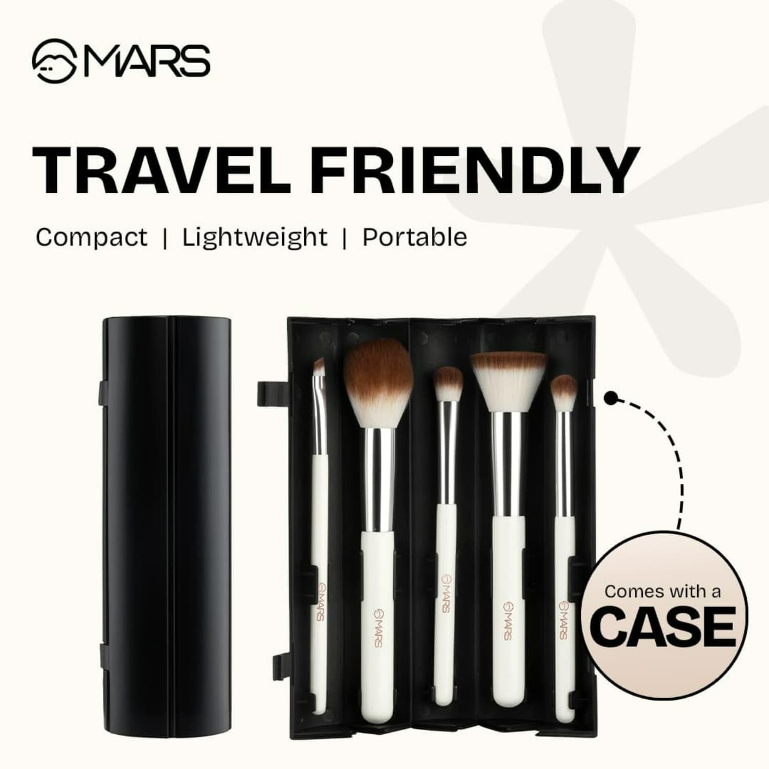 MARS Penta Perfect Set of 5 Makeup Brush Set with Holder | Long-Lasting Soft & Synthetic Bristles | Versatile Use | Precise Application for Face, Eyes & Brows (WHITE)