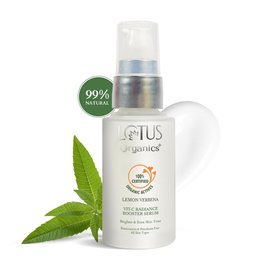 Lotus Organics+ Vitamin C Radiance Booster Face Serum| 100% Certified Organic Lemon Verbena | Brightens & Evens Skin Tone | For Dull & Dehydrated Skin | All Skin Types | 30ml