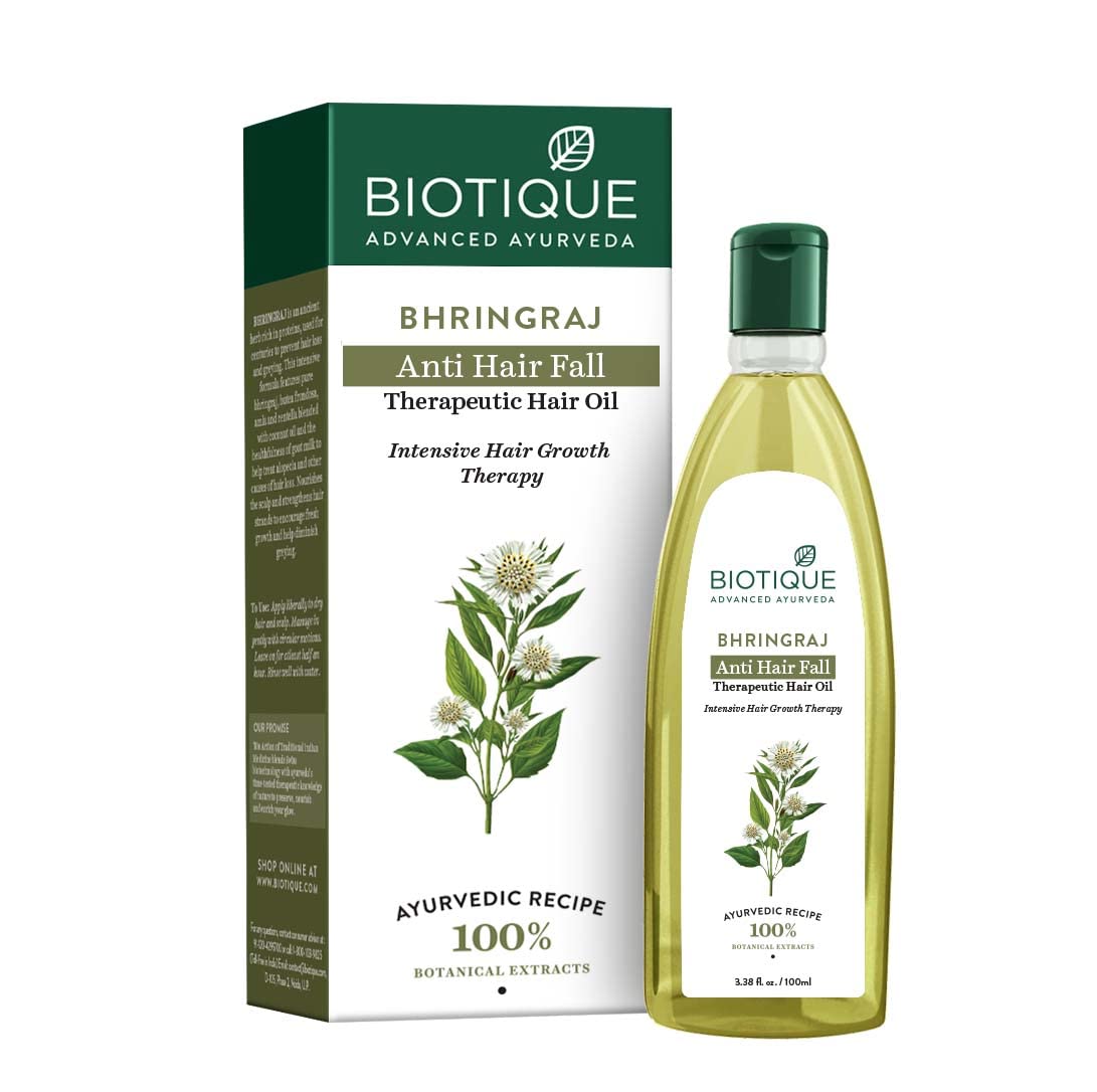 Biotique Bio Bhringraj Therapeutic Hair Oil for Falling Hair | Intensive Hair Regrowth Treatment | Nourishing Hair Follicles| Strong and Shiny Hair| For All Skin Types| 200m
