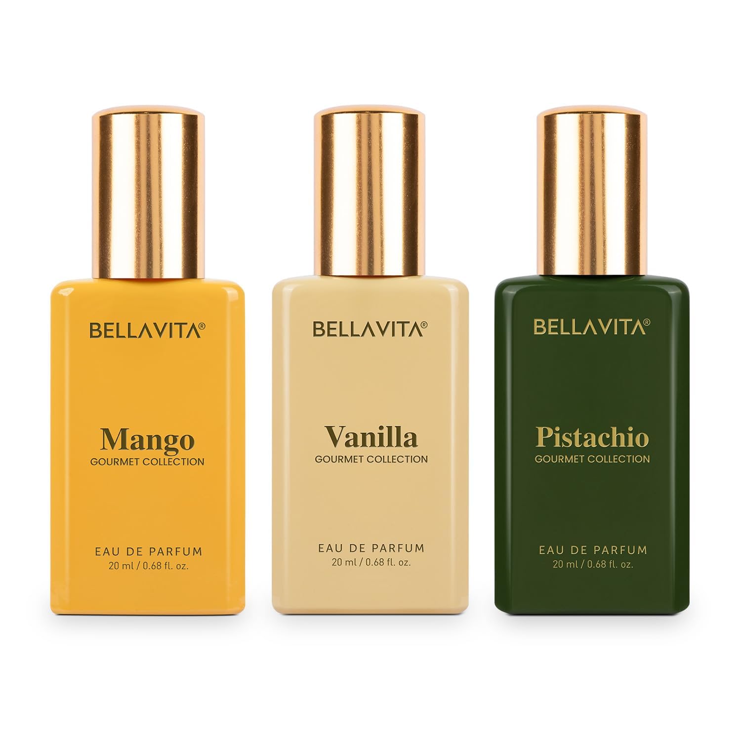 BELLAVITA Gourmet Collection Gift Set 3x20ml | Long Lasting Perfume for Man and Woman | Vanilla, Mango and White Musk | Fruity Fragrance for Men & Women