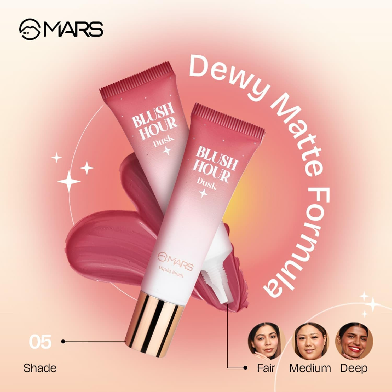 MARS Liquid Blush Hour | Dewy-Matte Finish | Highly Pigmented | Lightweight & Long-Lasting Formula | Effortless Application (12 ml) (05-DUSK)