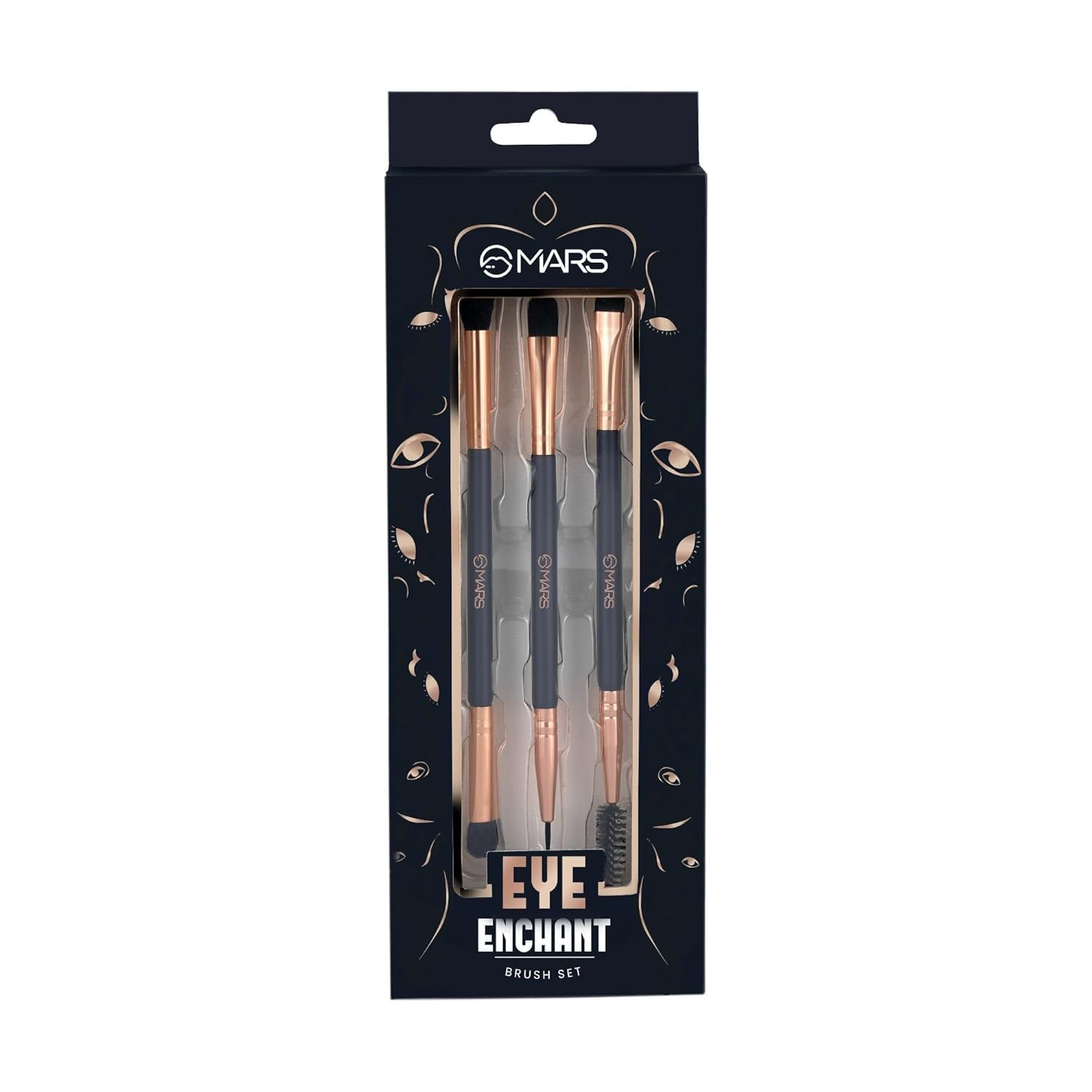 MARS Enchanted Eye Brush Set of 3 | Multipurpose Eye Makeup, Eyebrow & Liner Brushes | Soft Bristles | Compact & Travel Friendly