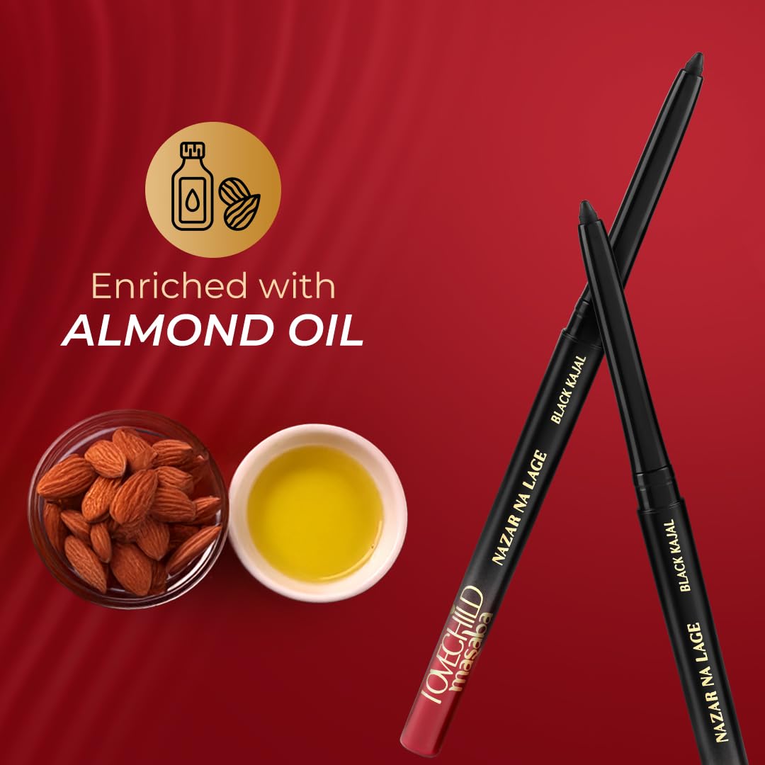 LoveChild Masaba Kajal Pencil Coal Black Matte - Smudge-proof & Waterproof, Long-lasting Deeply Pigmented Eyeliner for Women, Makeup Essential (0.36g)