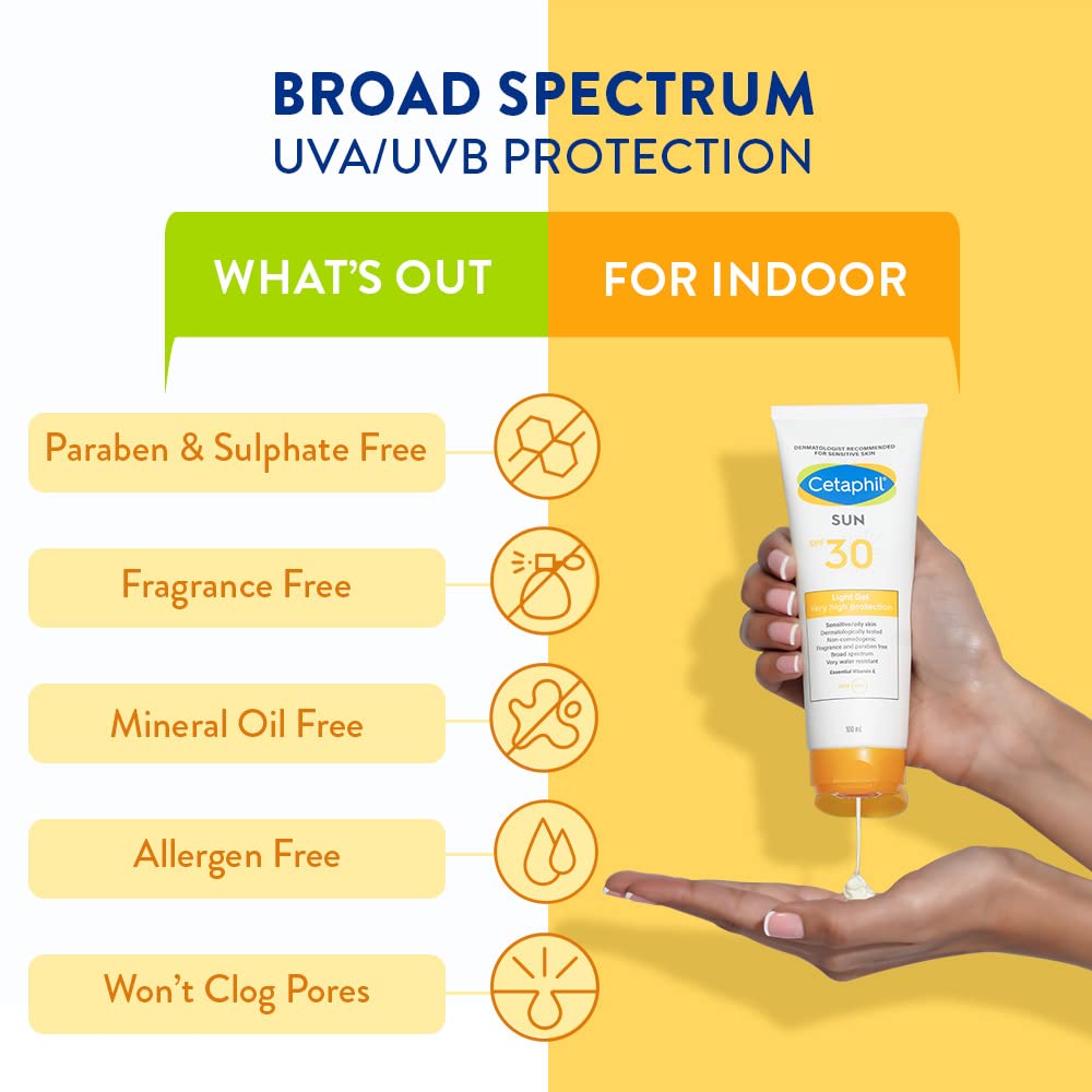 Cetaphil Sun Spf 30 Sunscreen Gel, White, Hydrate & Nourish 100 ml - Dhevu