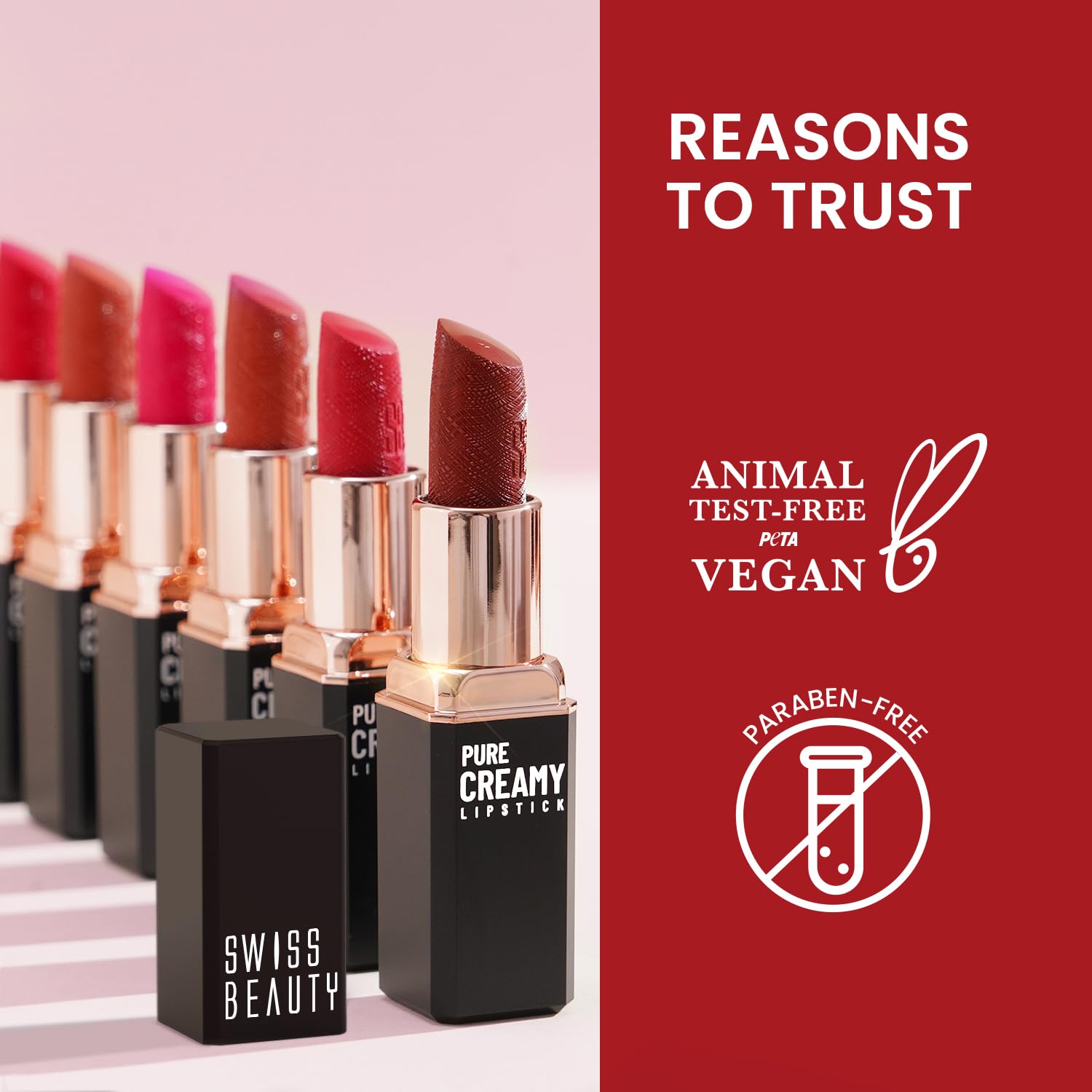 Swiss Beauty Pure Creamy Lipstick | Smooth Glide | Matte Finish | Rich Colour | With Vitamin E & Tea Tree Oil | Hydrating | All-Day Comfort | Shade- 01-Dare to Bare