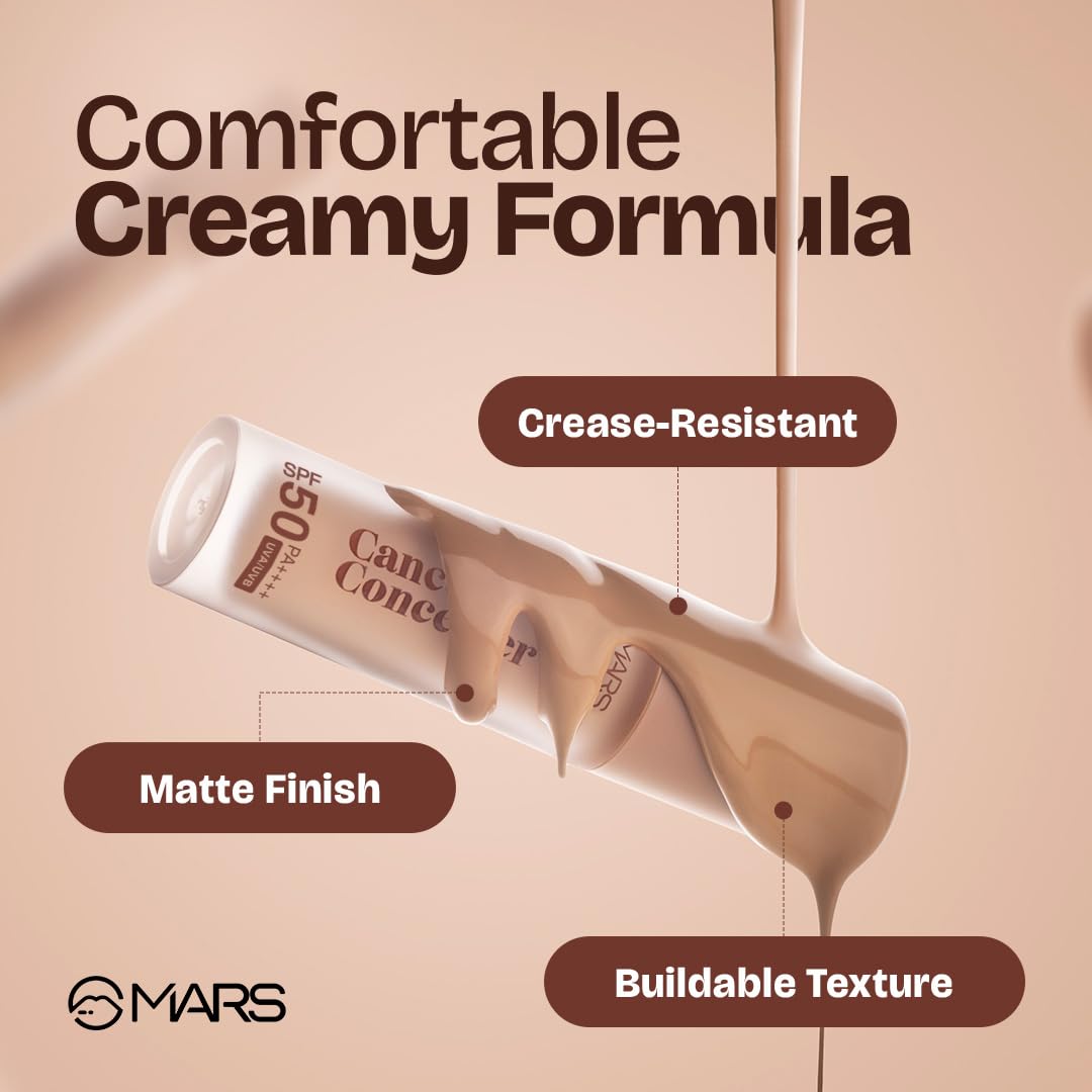 MARS Cancel Liquid Concealer for Face Makeup with Radiant Natural Finish | 07-Caramel Charm | 6.0 ml | Lightweight | Medium to High Coverage | Long-Lasting & Multi-Purpose | Crease Resistant