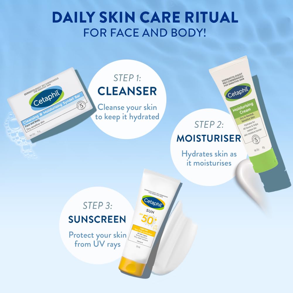 Cetaphil Cleansing and Moisturising Syndet Bar, Shea Butter, 300 g, Pack of 4