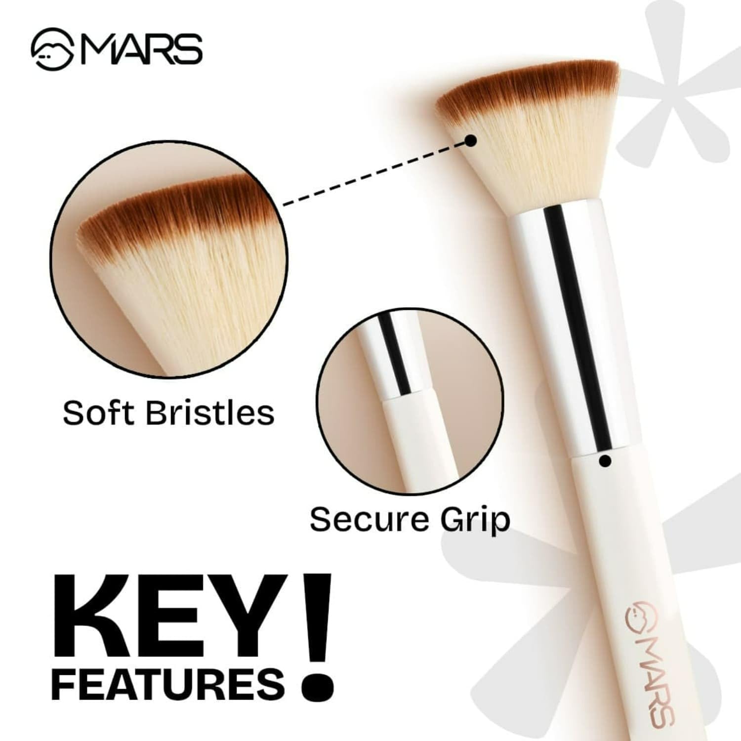 MARS Penta Perfect Set of 5 Makeup Brush Set with Holder | Long-Lasting Soft & Synthetic Bristles | Versatile Use | Precise Application for Face, Eyes & Brows (WHITE)