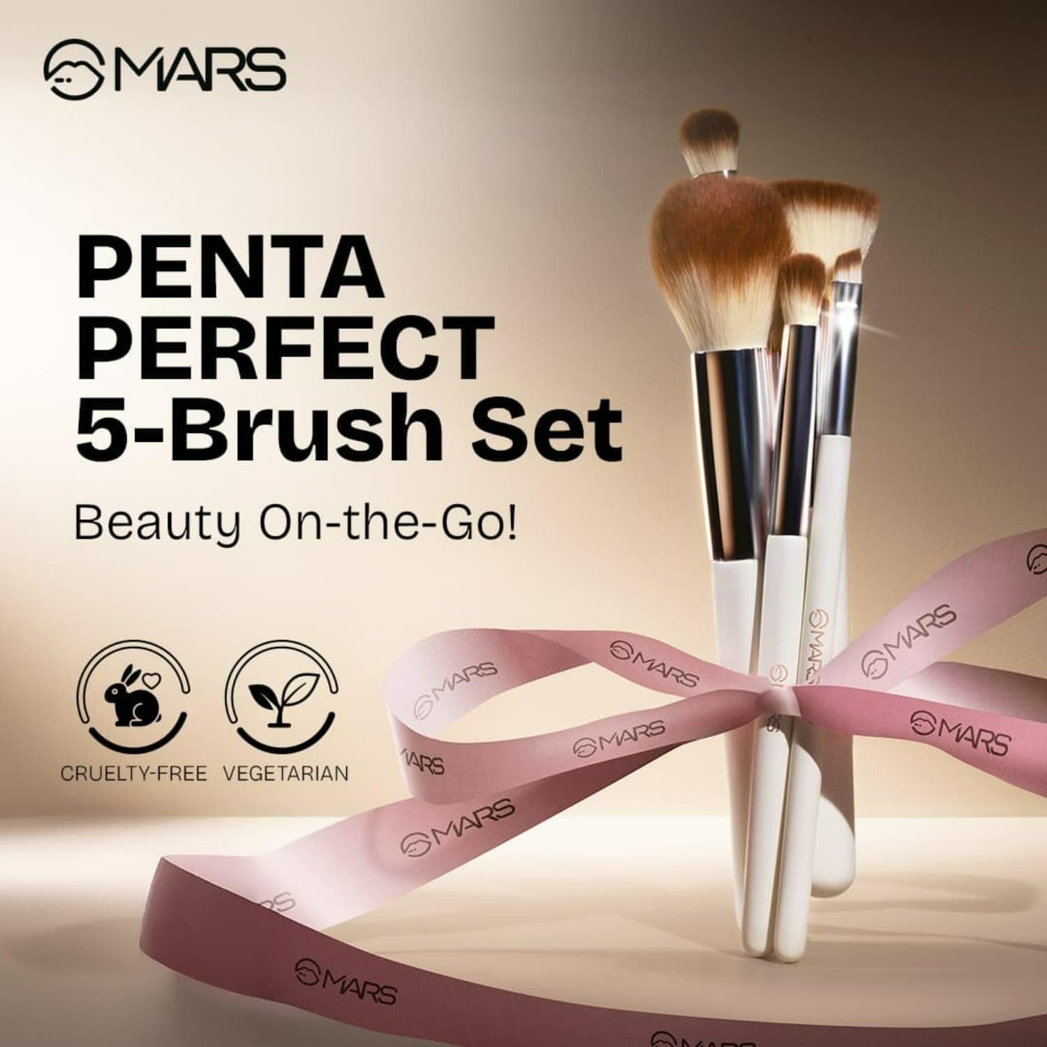 MARS Penta Perfect Set of 5 Makeup Brush Set with Holder | Long-Lasting Soft & Synthetic Bristles | Versatile Use | Precise Application for Face, Eyes & Brows (WHITE)