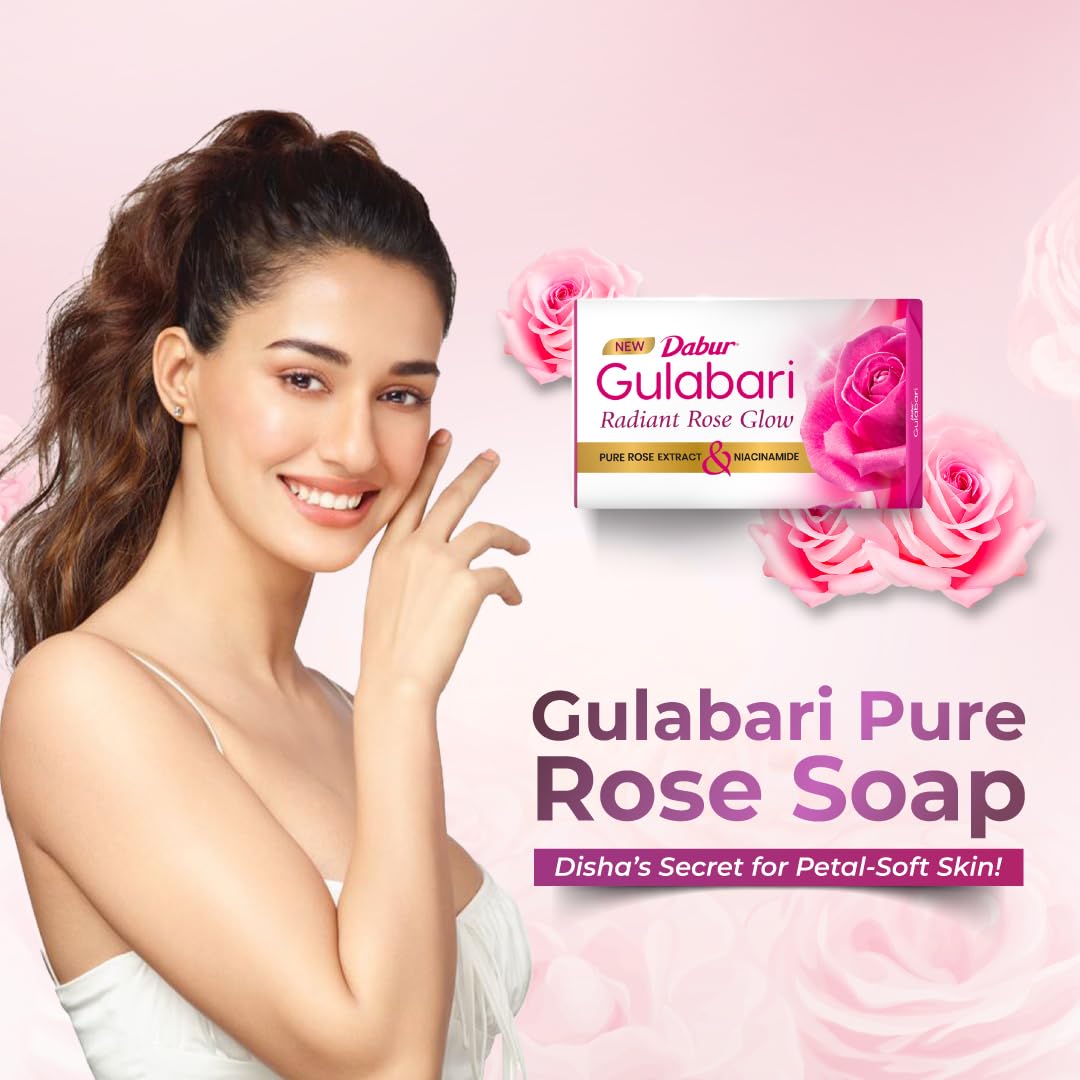 Dabur Gulabari Pure Rose Soap 150g (Pack of 4) | Moisturizing Bathing Soap for Radiant Glowing Skin & Body | Glycerine & Niacinamide | Long Lasting Fragrance | For Men & Women
