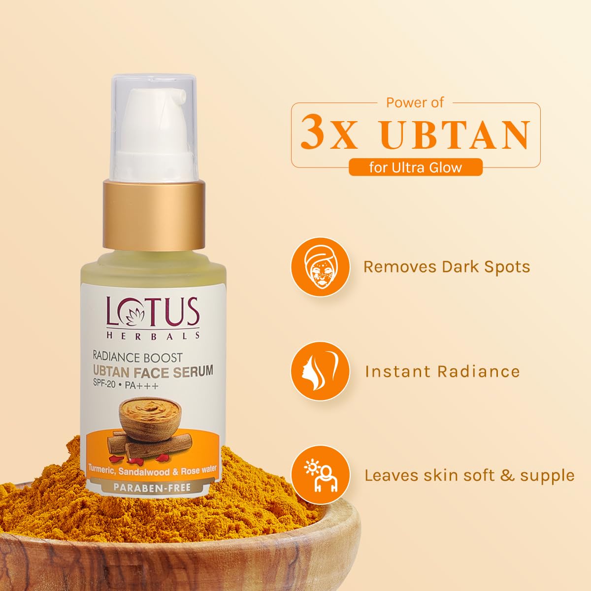 Lotus Herbals Radiance Boost Ubtan Face Serum SPF 20 | 30ml - Dhevu