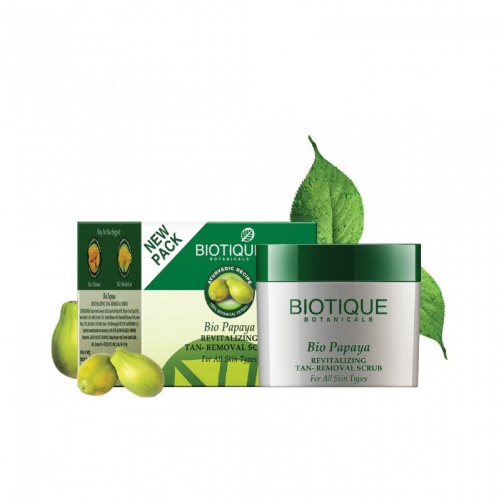 Biotique Papaya Tan Removal Brightening & Revitalizing Face Scrub | Gentle Exfoliation | Smooth and Clear Complexation | 100% Botanical Extracts| Suitable for All Skin Types | 235g