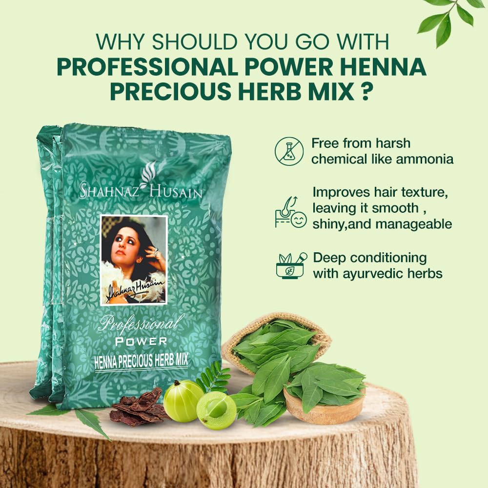 Shahnaz Husain Professional Power Henna | Precious herb Mix | Henna Powder | Amla | Neem | Shikakai | Babul Gond | Mehndi | 100g x 3