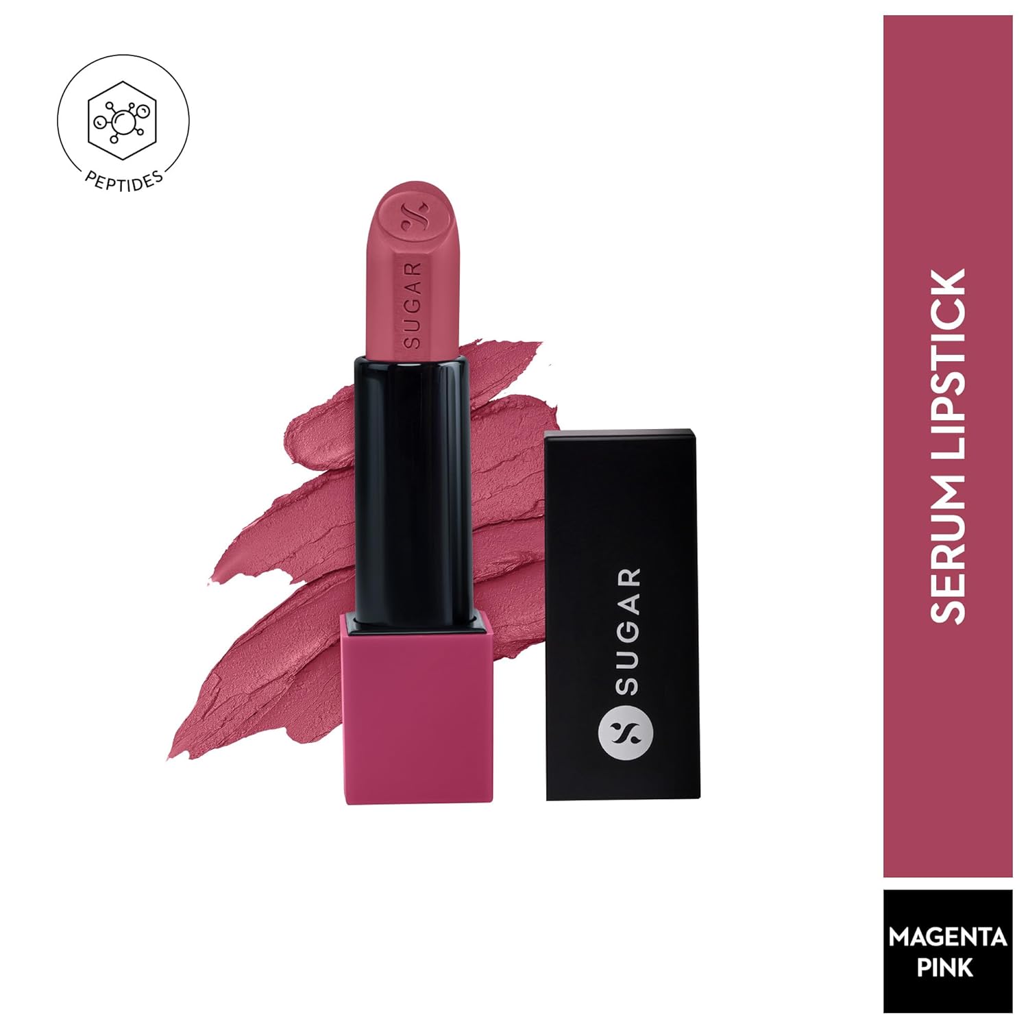 SUGAR Cosmetics Glide Peptide Serum Lipstick with Hyaluronic Acid & Vitamin E | Velvet Matte Finish | Long Lasting & Pigmented | 1 Swipe Full Coverage | 4.2gm - 05 Parisian Pink
