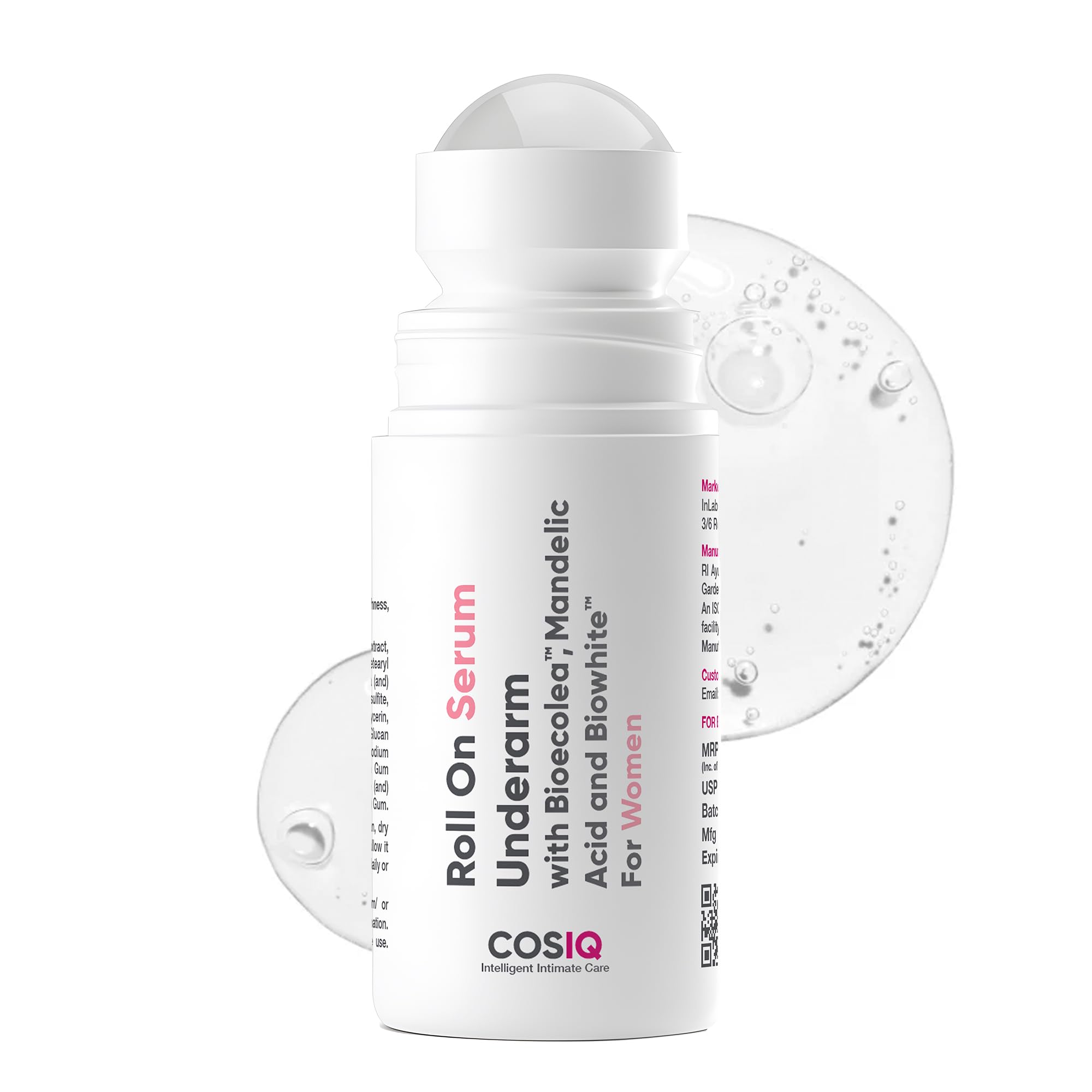 Cos-IQ Brightening Underarm Roll-On Serum for Women, 80ml | With Bioecolea, Mandelic Acid and Bio White | Prevents Body Odour, Brightens Skin & Exfoliates Underarms | 60 Days Pack