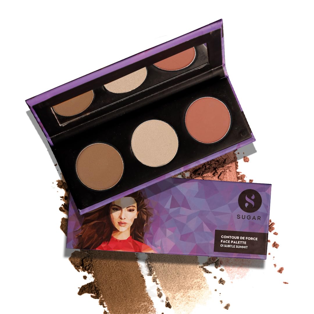 SUGAR Cosmetics Contour De Force Face Palette for Makeup | Includes Matte Bronzer, Highlighter & Blush | Makeup Palette with Built-in Mirror | 12.5gm - 02 Vivid Victory