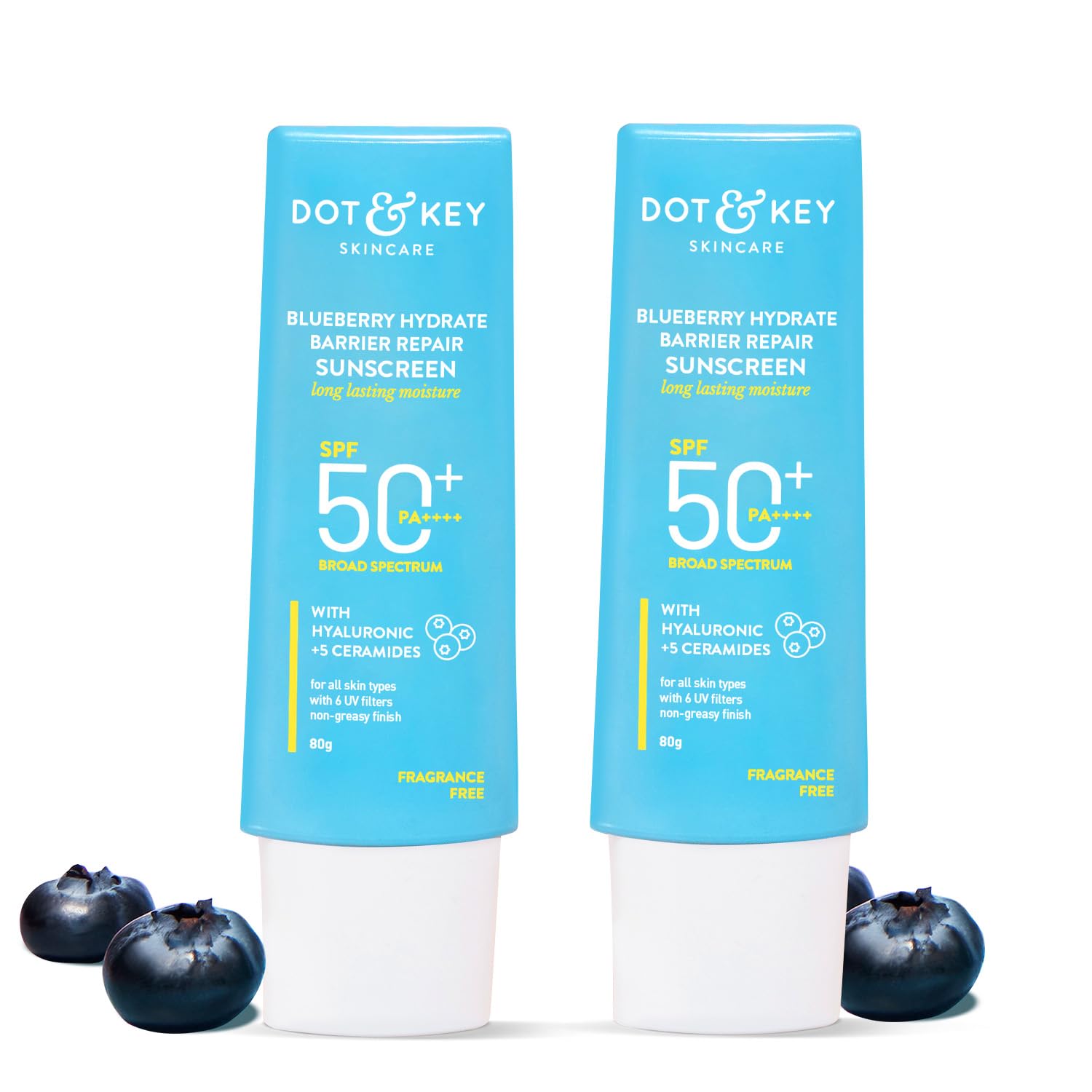 Dot & Key Blueberry Hydrate Barrier Repair Sunscreen Spf 50+,Pa++++|For Dry&Sensitive Skin|Non - Greasy Finish|No White Cast|Uv & Blue Light Protection|Broad Spectrum|For Women&Men|50G, 1 Count
