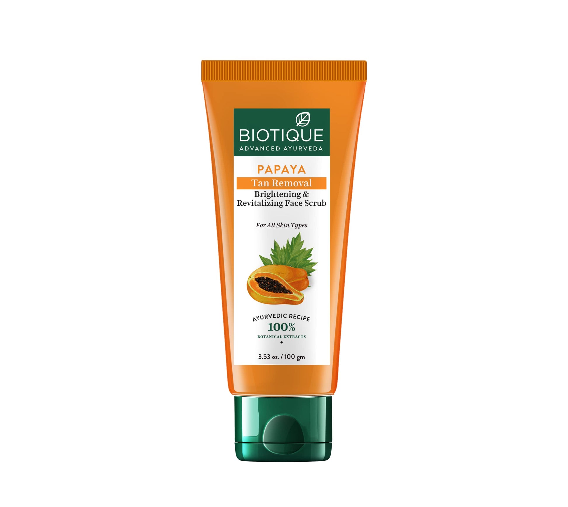 Biotique Papaya Tan Removal Brightening & Revitalizing Face Scrub | Gentle Exfoliation | Smooth and Clear Complexation | 100% Botanical Extracts| Suitable for All Skin Types | 235g