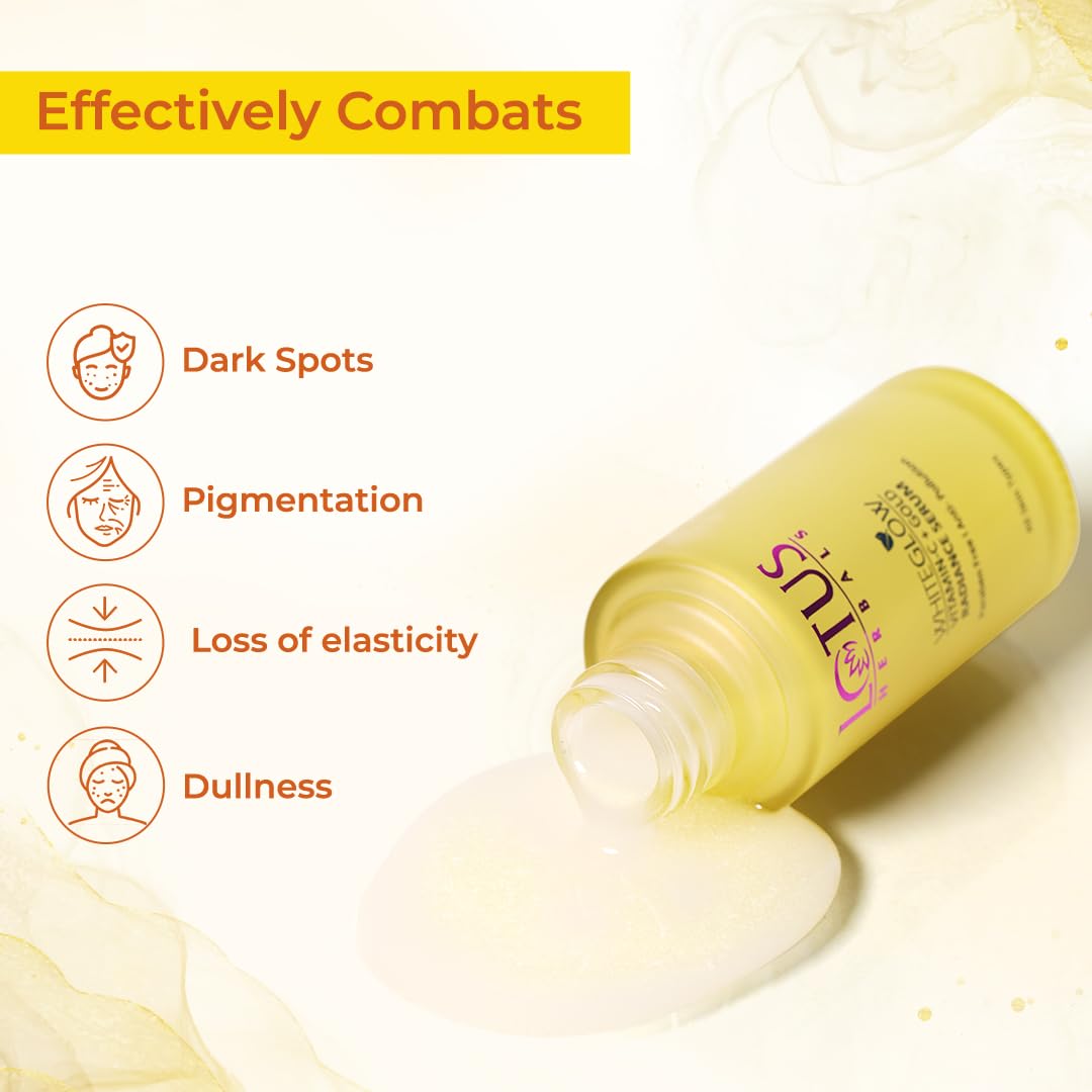 Lotus Herbals WhiteGlow Vitamin C and Gold Radiance Face Serum | Hydrating & Brightening Serum For Dark Spots, Dull & Uneven Skin Tone | Paraben-Free | For Women and Men| For Oily, Dry & Combination Skin| 30ml