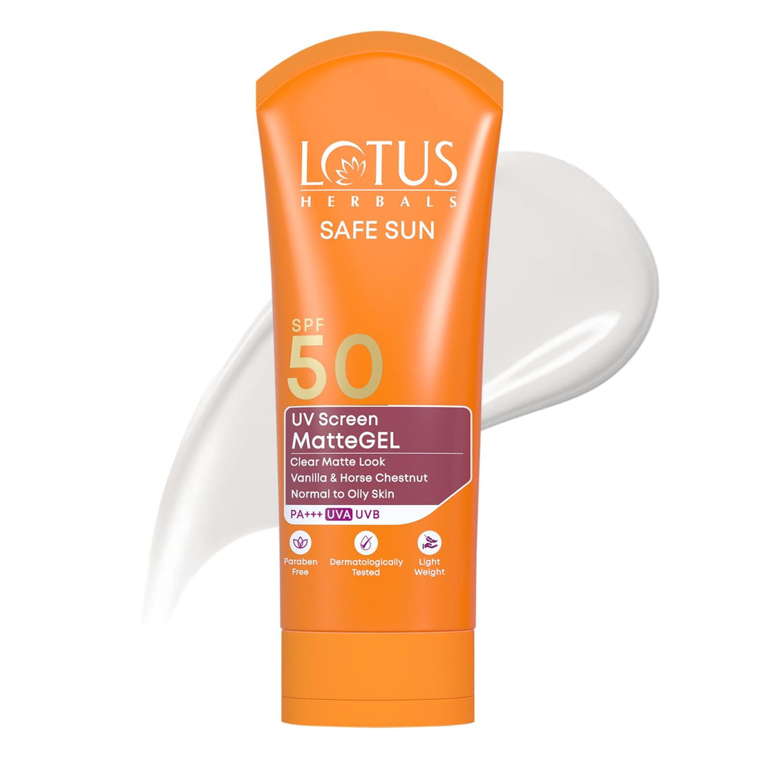 Lotus Herbals Safe Sun UV Screen Matte Gel Sunscreen with SPF 50 and PA+++ | UVA & UVB Protection | Comfrey, Vanilla, Horse Chestnut Extract | No White Cast | Suitable For Oily, Dry & Combination Skin | For Women & Men | 50g