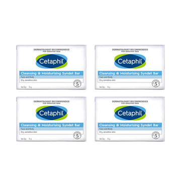 Cetaphil Cleansing and Moisturising Syndet Bar, Shea Butter, 300 g, Pack of 4