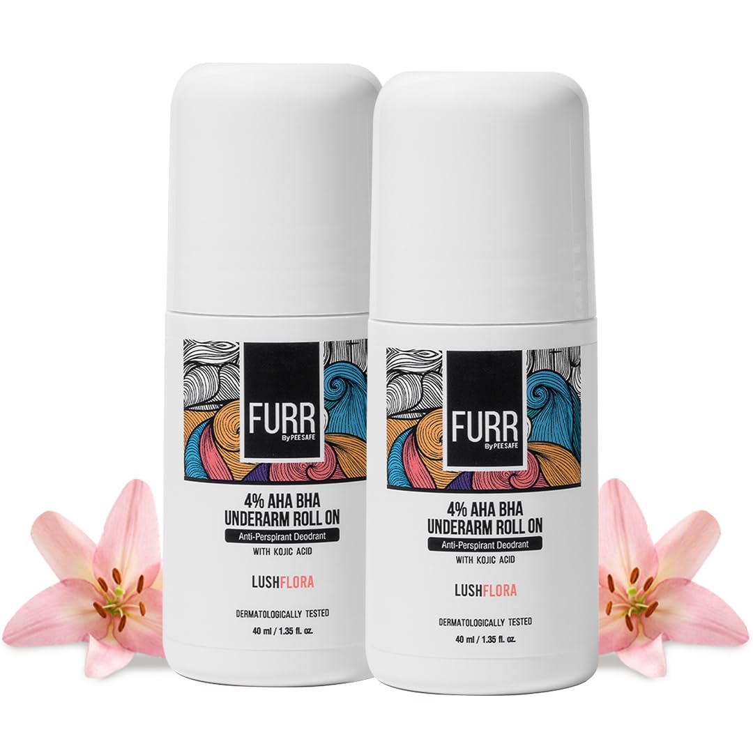 FURR 4% AHA BHA Underarm Roll On with Kojic Acid | Lush Flora Fragrance | 40ml | Helps Reduce Pigmentation, Prevents Body Odour & Brightens Skin | Dermatologically Tested | Antiperspirant