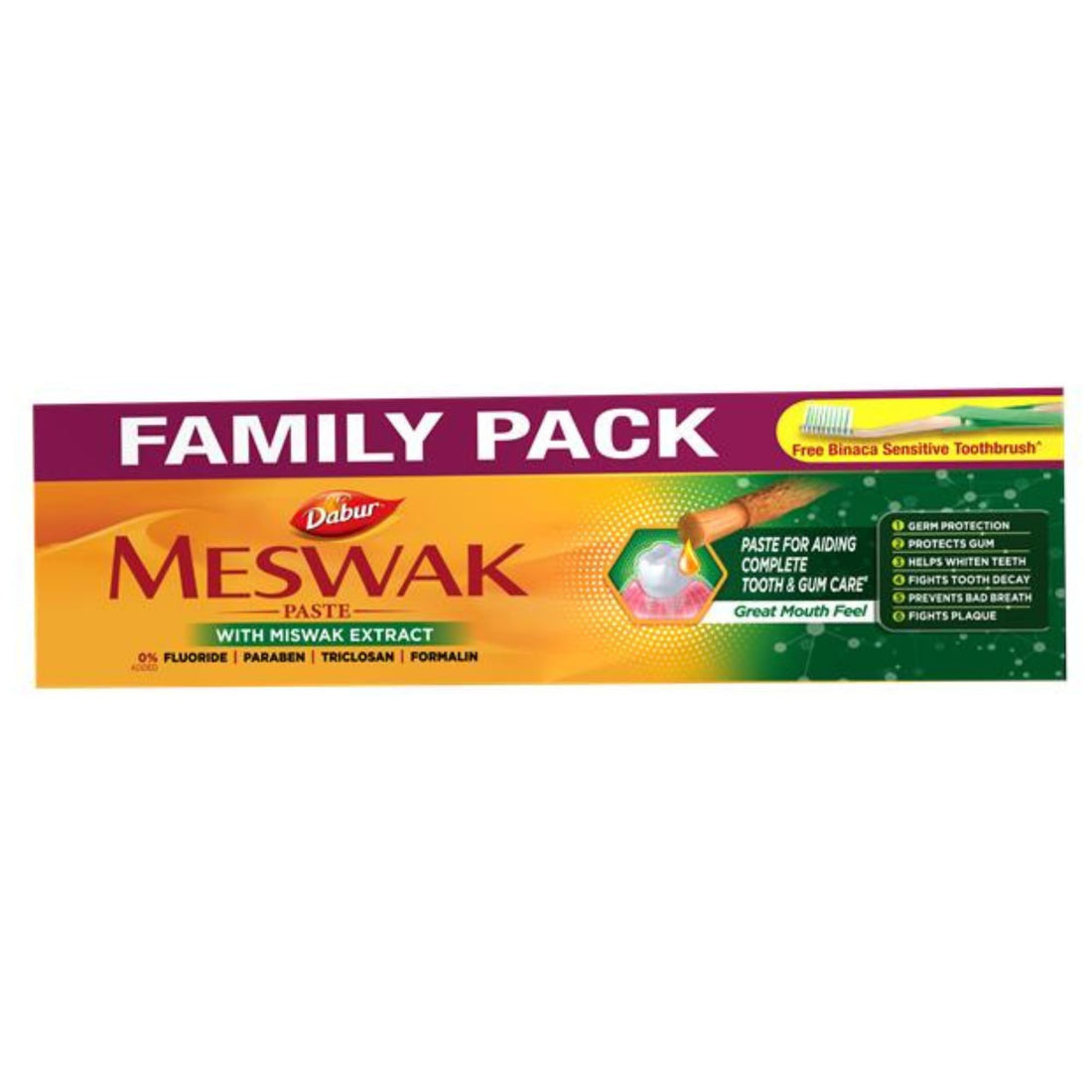Dabur Meswak Complete Oral Care Toothpaste - 400g (200g x 2, Pack of 2) | For Tooth Decay Prevention, Stain Removal, Cavity Protection, Tartar Control, Gum Protection, Plaque Removal, Anti-Bacterial
