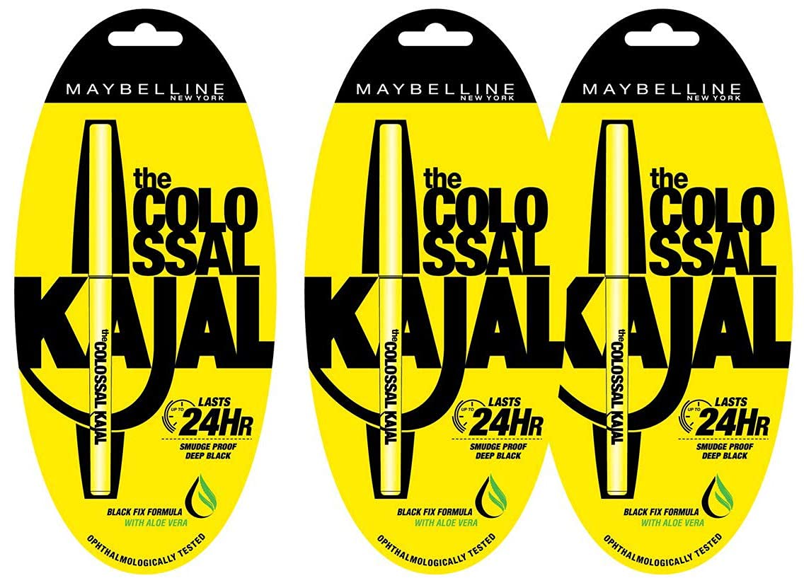 Maybelline New York Intense Colour Colossal Kajal, Black, Matte Finish, Stay Up To 24 Hours, Water-proof, Smudge Resistant, Infused With Aloe Vera & Vitamin C and Vitamin E | 0.35g