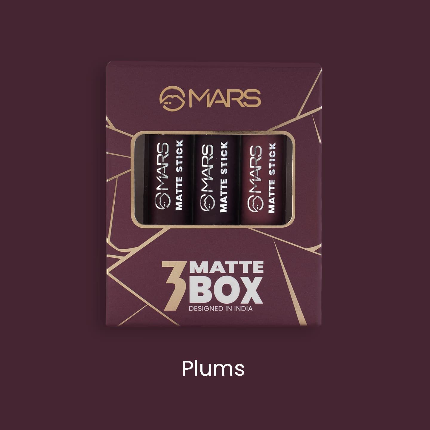 MARS Matte Box Set of 3 Lipsticks for Women | Long-Lasting | Smooth Finish | Moisturising | One Swipe Pigmentation (3x3.2 gm) (03-Plum)