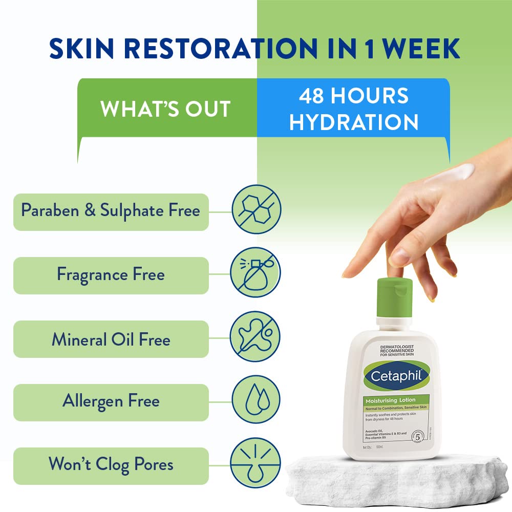 Cetaphil Moisturising Lotion 100 ml for Face & Body, Hydrating Moisturizer for Normal & Dry Skin, Dermatologist Recommended