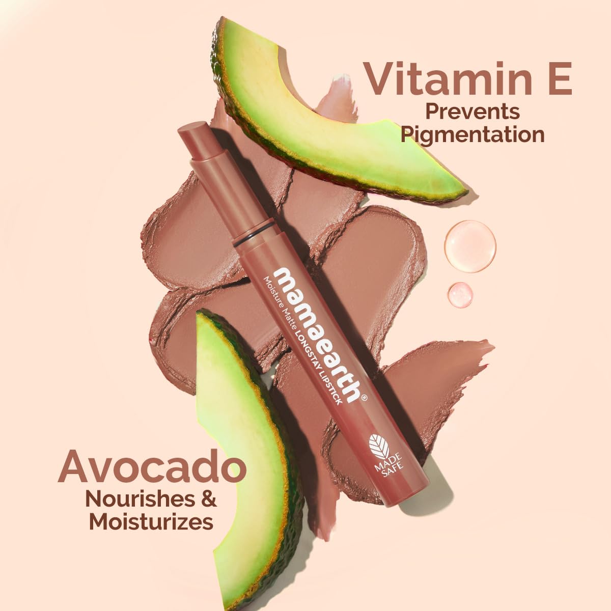 Mamaearth Moisture Matte Longstay Lipstick With Avocado Oil & Vitamin E For 12 Hour Long Stay-04 Cinnamon Nude - 2 G